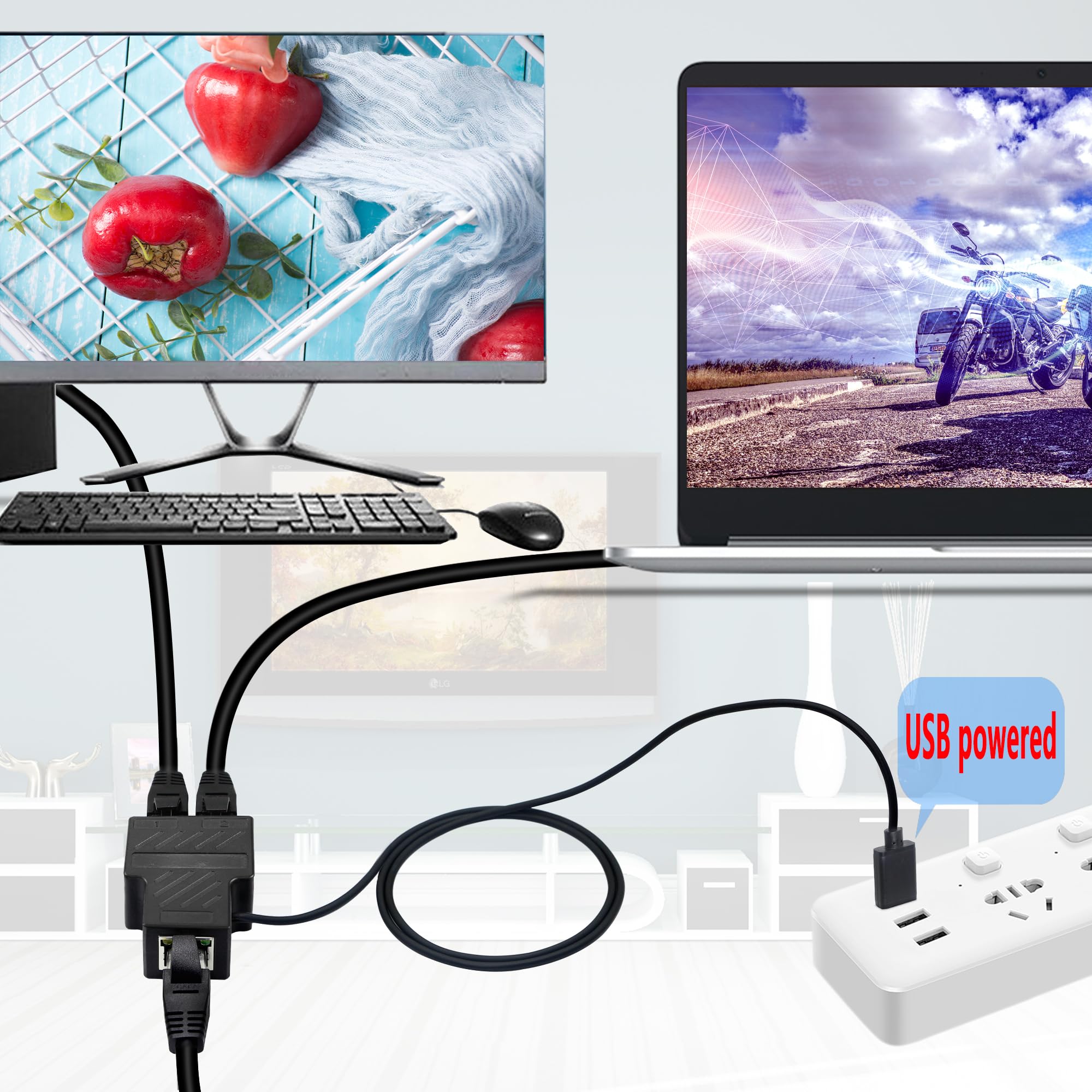 SinLoon Répartiteur Réseau Ethernet Gigabit RJ45 1 à 2 1000/100 Mbps, Avec Port D'alimentation USB Pour Ordinateur, Concentrateur, Commutateur, Routeur, ADSL, Décodeur, TV Numérique, Etc