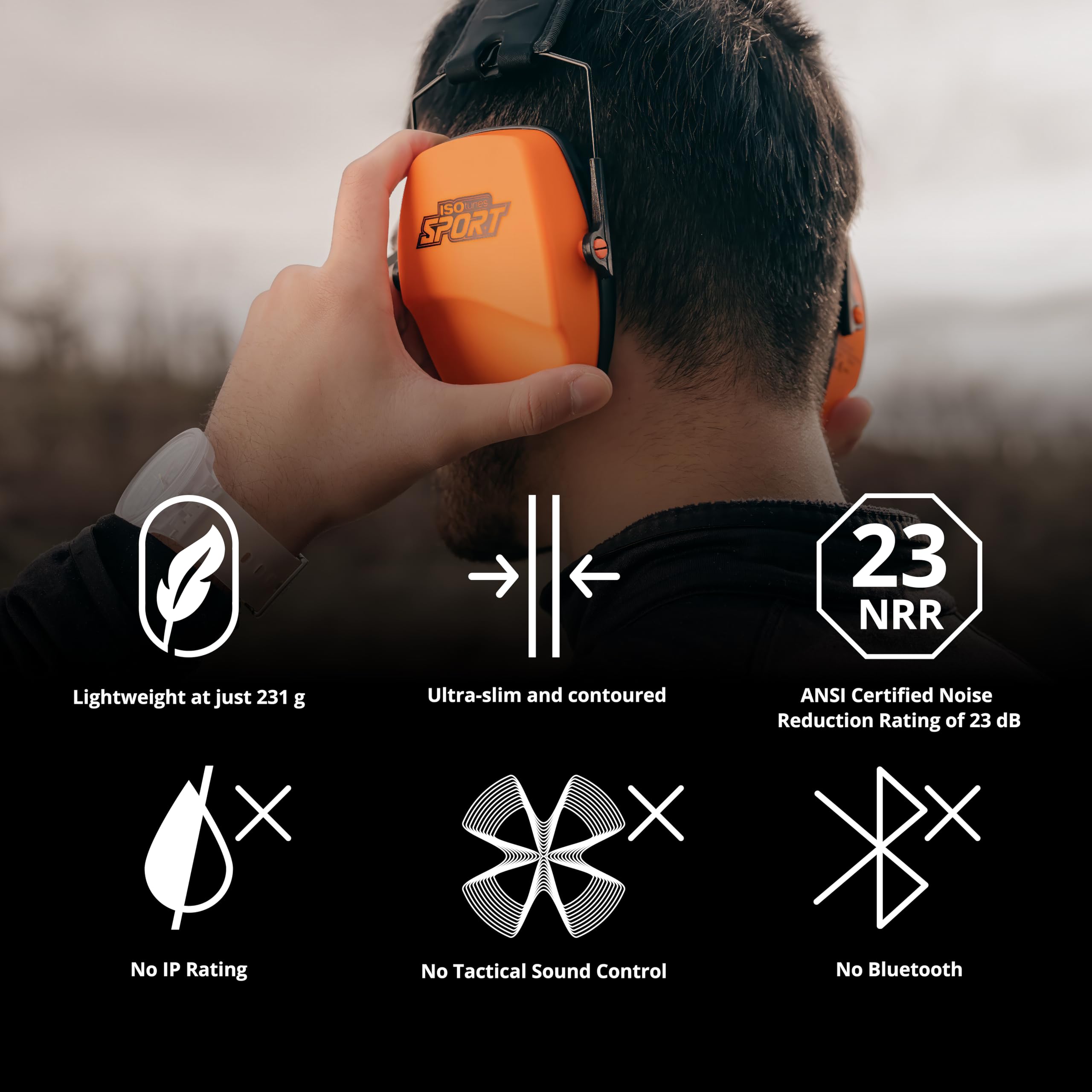 ISOtunes DEFY - Paraorecchie passive sottili: protezione acustica over-ear con isolamento acustico, cuscinetti in schiuma e archetto regolabile