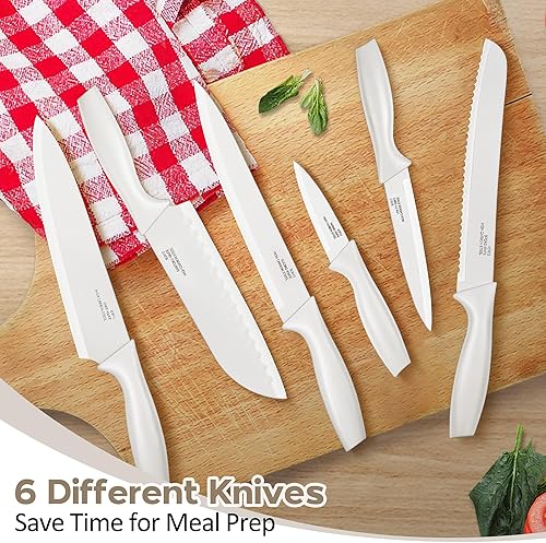Miniatura 5 de E-far Juego de cuchillos de cocina de 12 piezas, juego de cuchillos de chef de acero inoxidable con 6 protectores de cuchillas, cuchillo de cocina