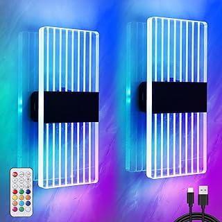 Aplique de Pared Recargable USB Sin Cuerda, Lámpara de Pared RGB Inteligente con Control Remoto, 12 Color + 100 Modos Dinámicos, Luz de Pared Batería Regulable LED con Interruptor, Negro, 2 Piezas