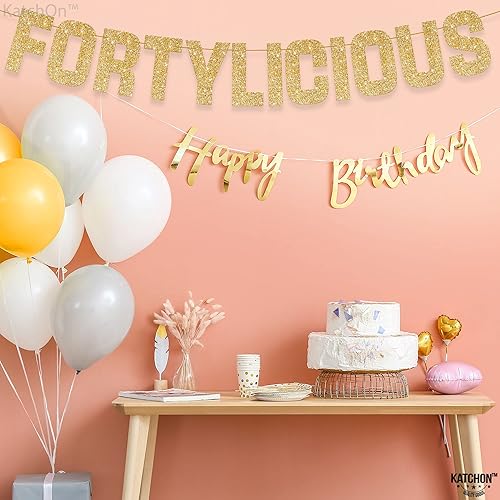 Miniatura 7 de KatchOn, Cartel de Fortylicious dorado con purpurina  No DIY, 10 pies  Cartel de feliz cumpleaños 40, decoraciones de 40 cumpleaños para mujer