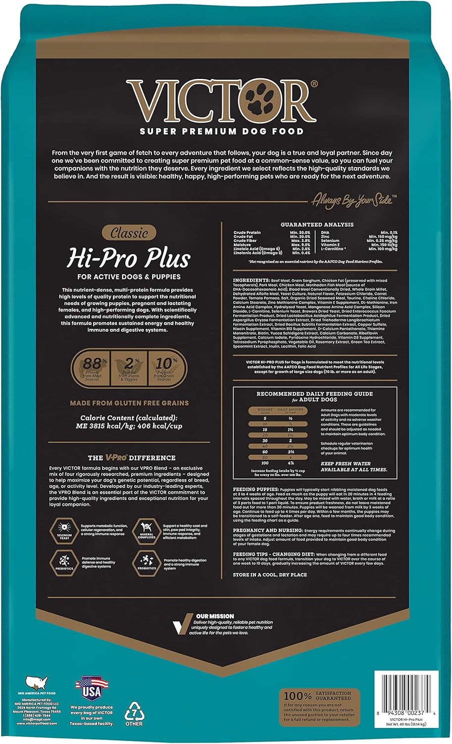 VICTOR Super Premium Dog Food HiPro Plus Dry Dog Food 30 Protein