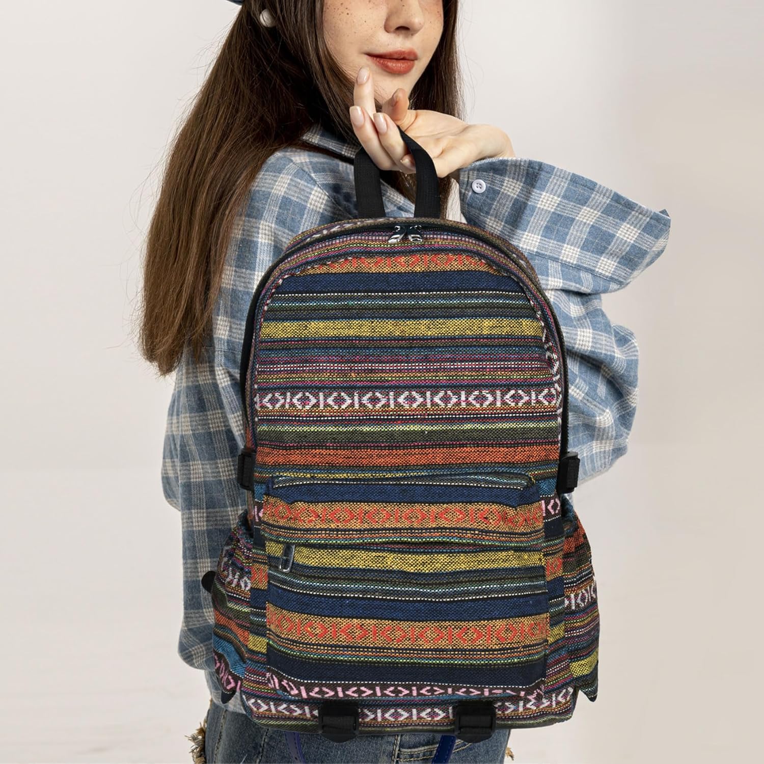 Yaopeing Casual Backpack for Women,Vintage Unique Style Fashion Backpacks Purse, Boho Ethnic Handbag Shoulder Bag,Blue - Image 3