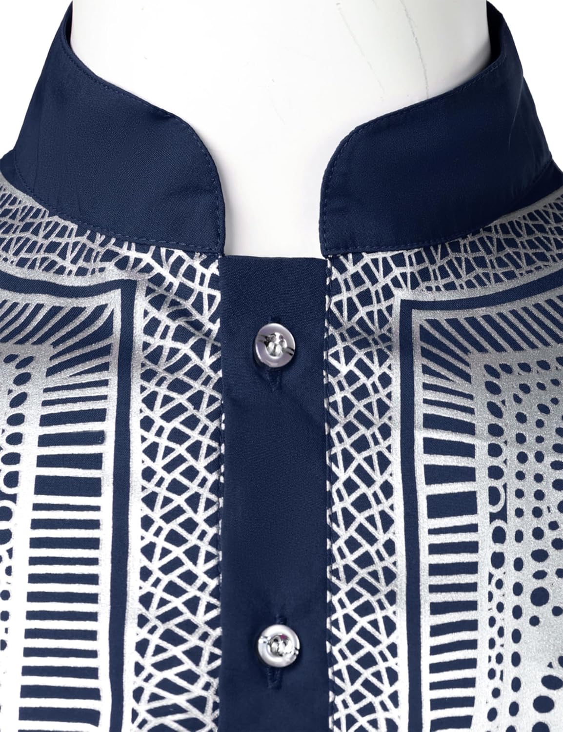 LucMatton Men's African Traditional Dashiki Luxury Metallic Gold Printed Mid Long Shirt - Image 4