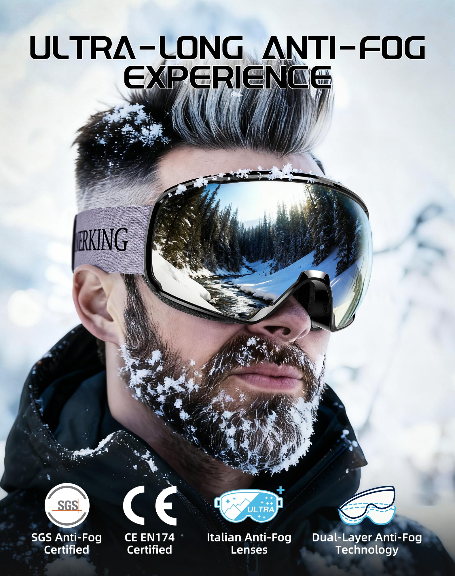 Innerking Occhiali da sci OTG SGS approvati, occhiali da neve, snowboard, invernali, anti appannamento, per adulti, giovani, uomini e donne
