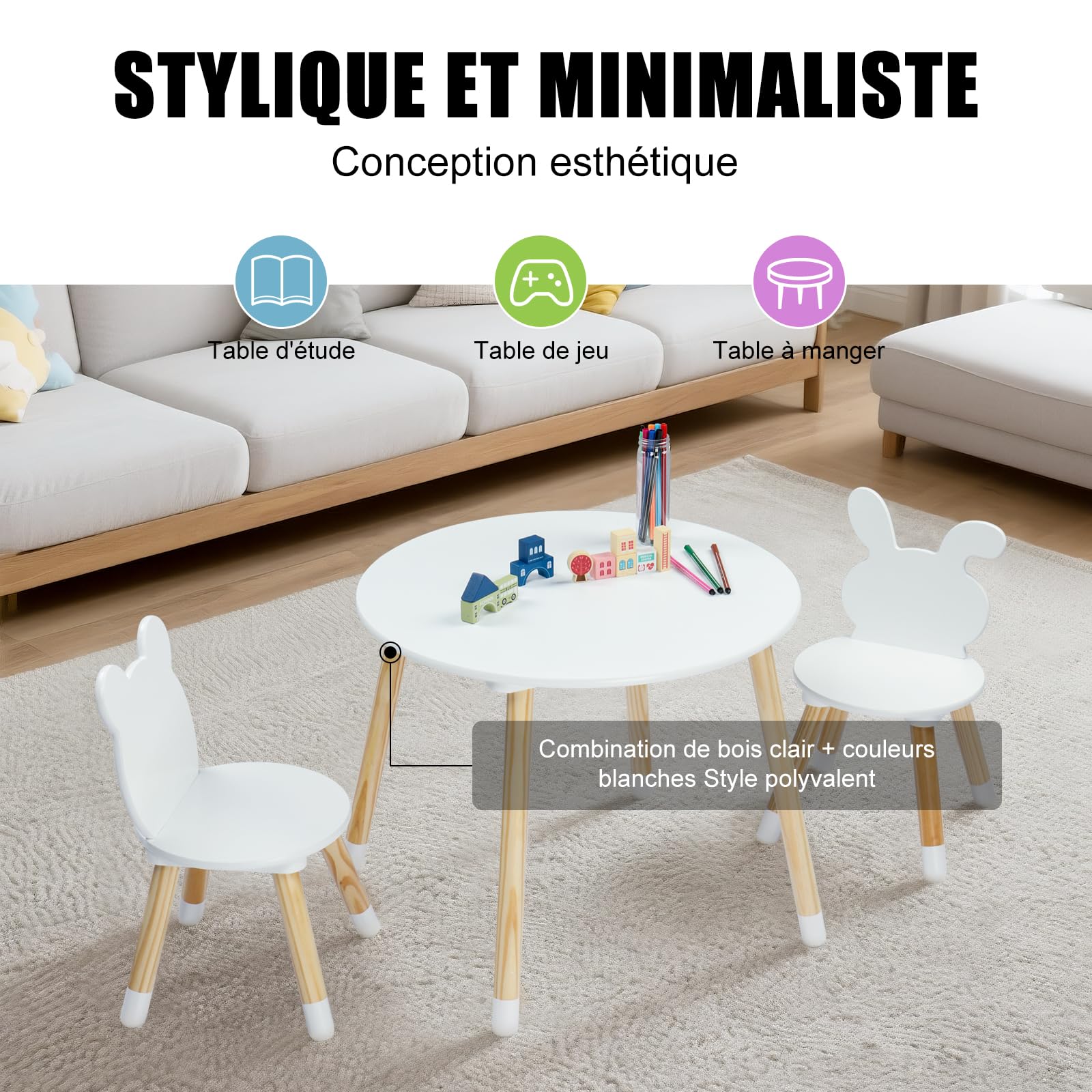 LEADZM Table pour Enfant avec Chaise, Table et 2 Chaises pour Enfants en