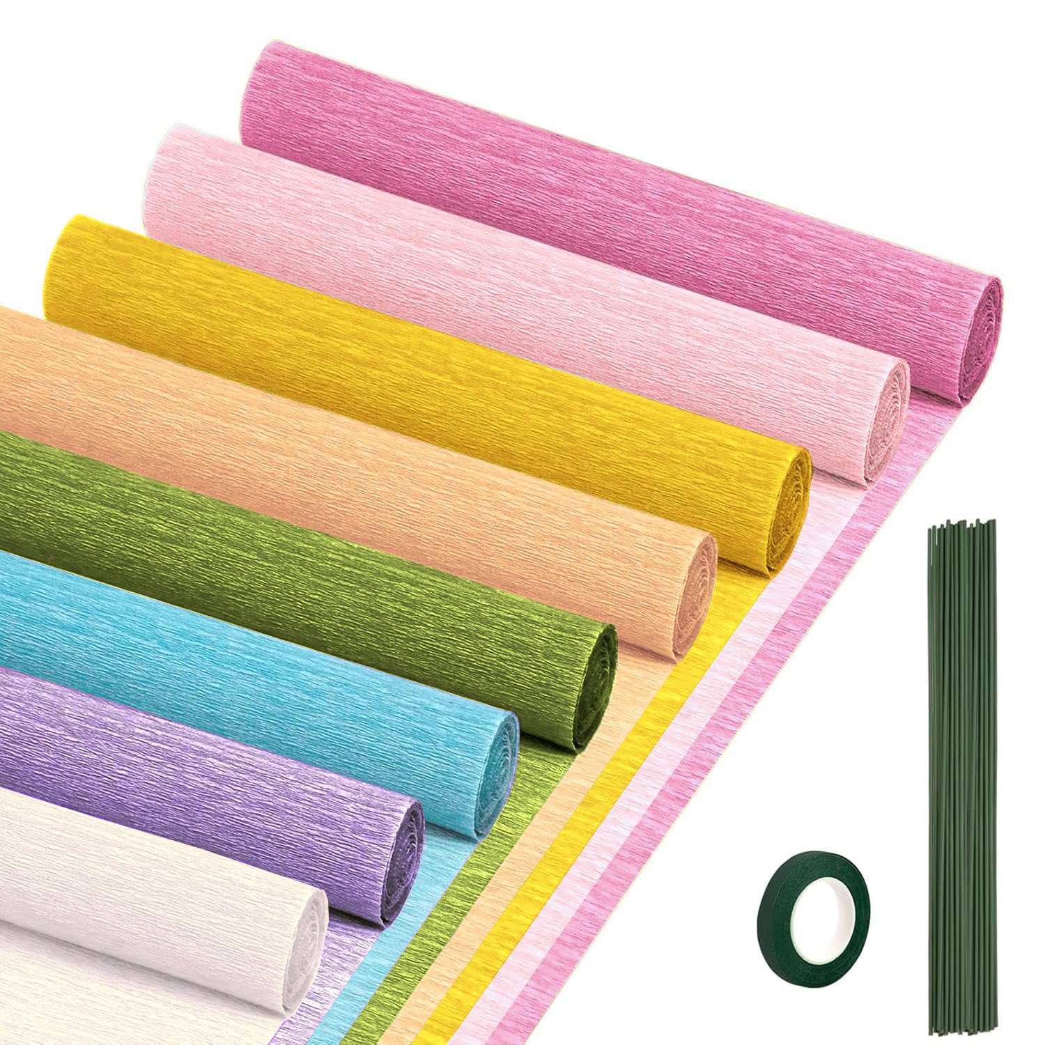 Light Rainbow Crepe Paper Set 8 Rolls, 10 x 98Inch Crepe Paper for DIY Gift Colourful Paper Flower Wrapping Paper Crafts Birthday Wedding Holiday Party Decorations (Light Rainbow serise?8 Color?)