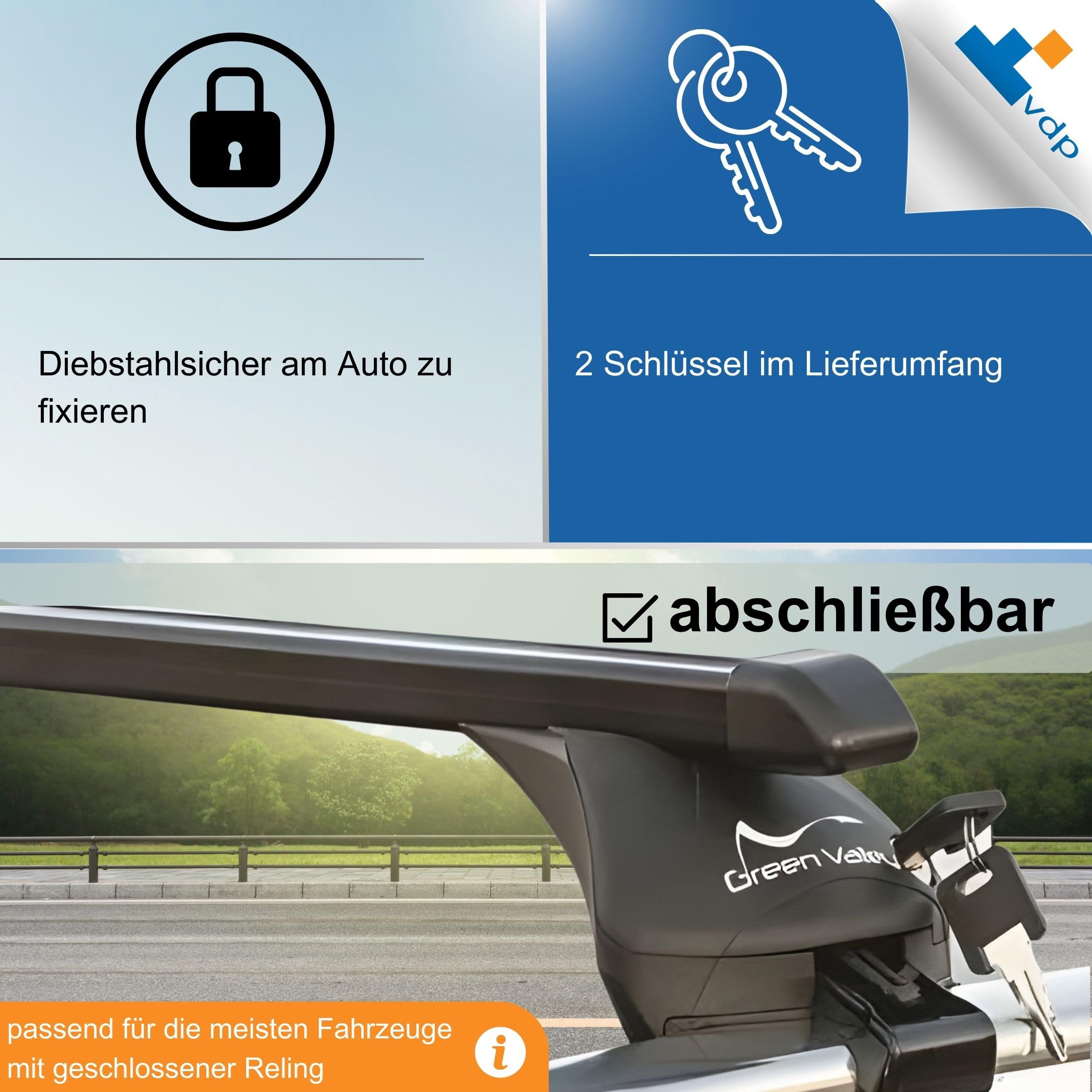 universal Dachträger Quick Relingträger 107cm bis 100kg für aufliegende Dachreling