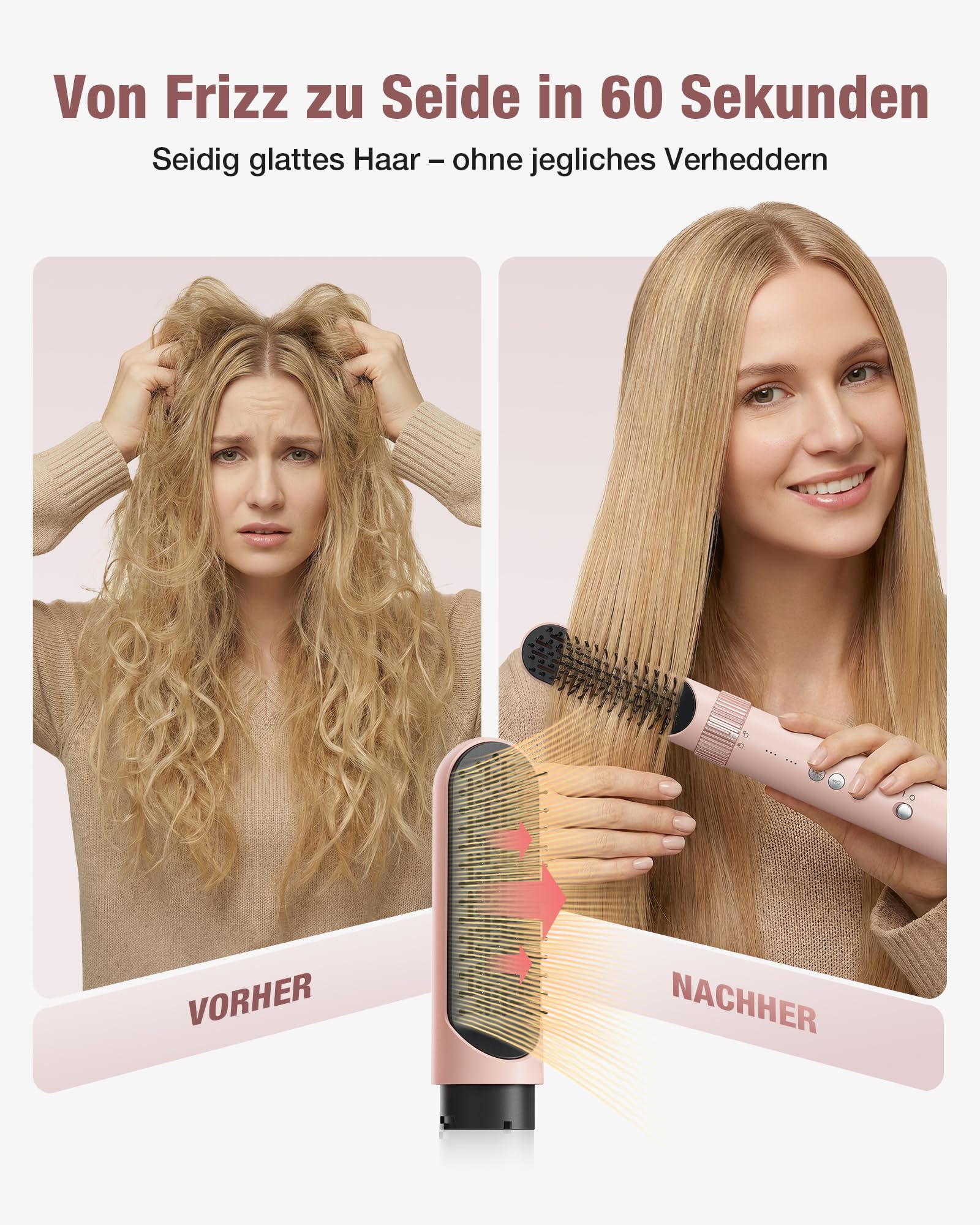 Fer à friser 6 en 1-110 000 tr/min - Haute vitesse - Pour boucler ou lisser - Rose