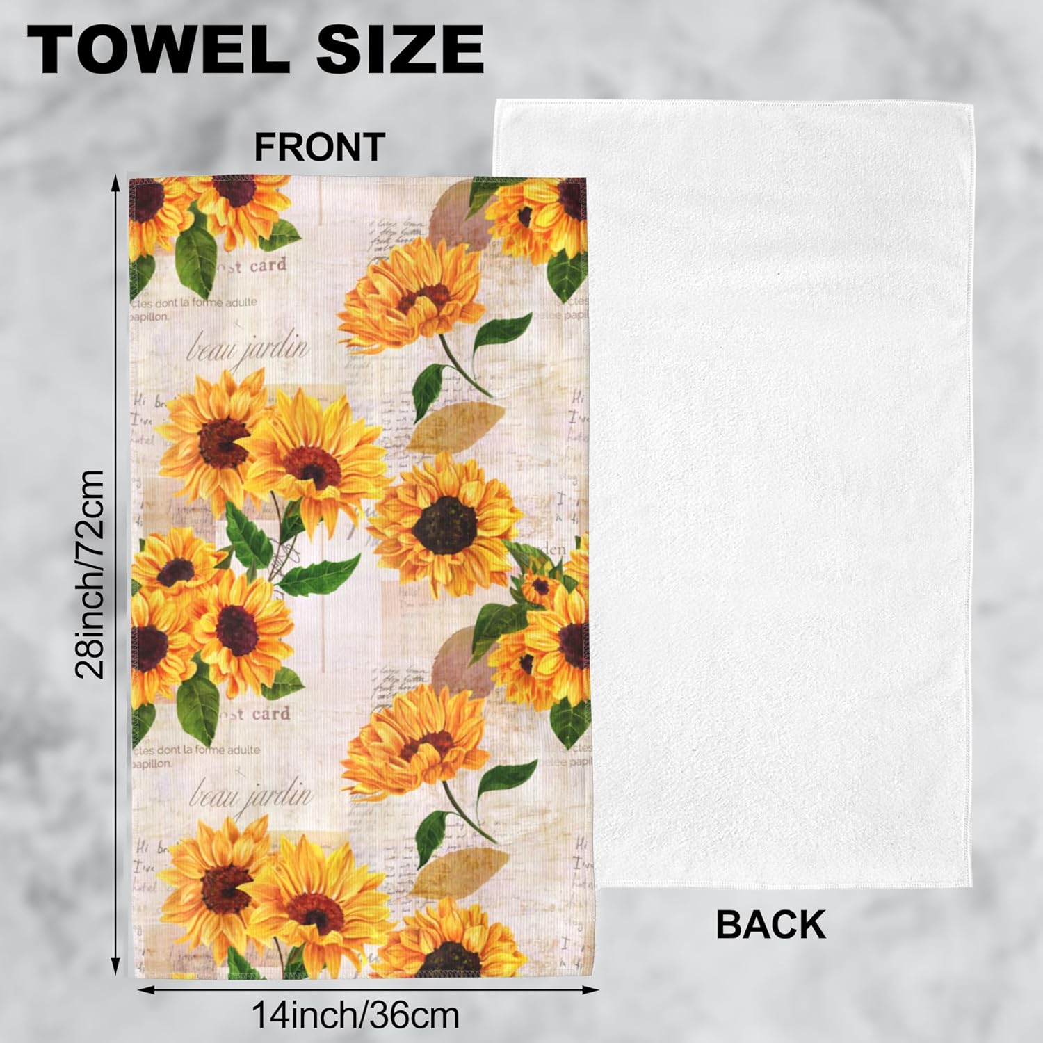 Hand Towels Set of 2 Yellow Watercolor Sunflowers Towels for Bathroom Soft Absorbent Decorative Hand Bath Towels Dish Towels for Kitchen Sports Gym Yoga Home Decor 14 x 28 in - Image 2
