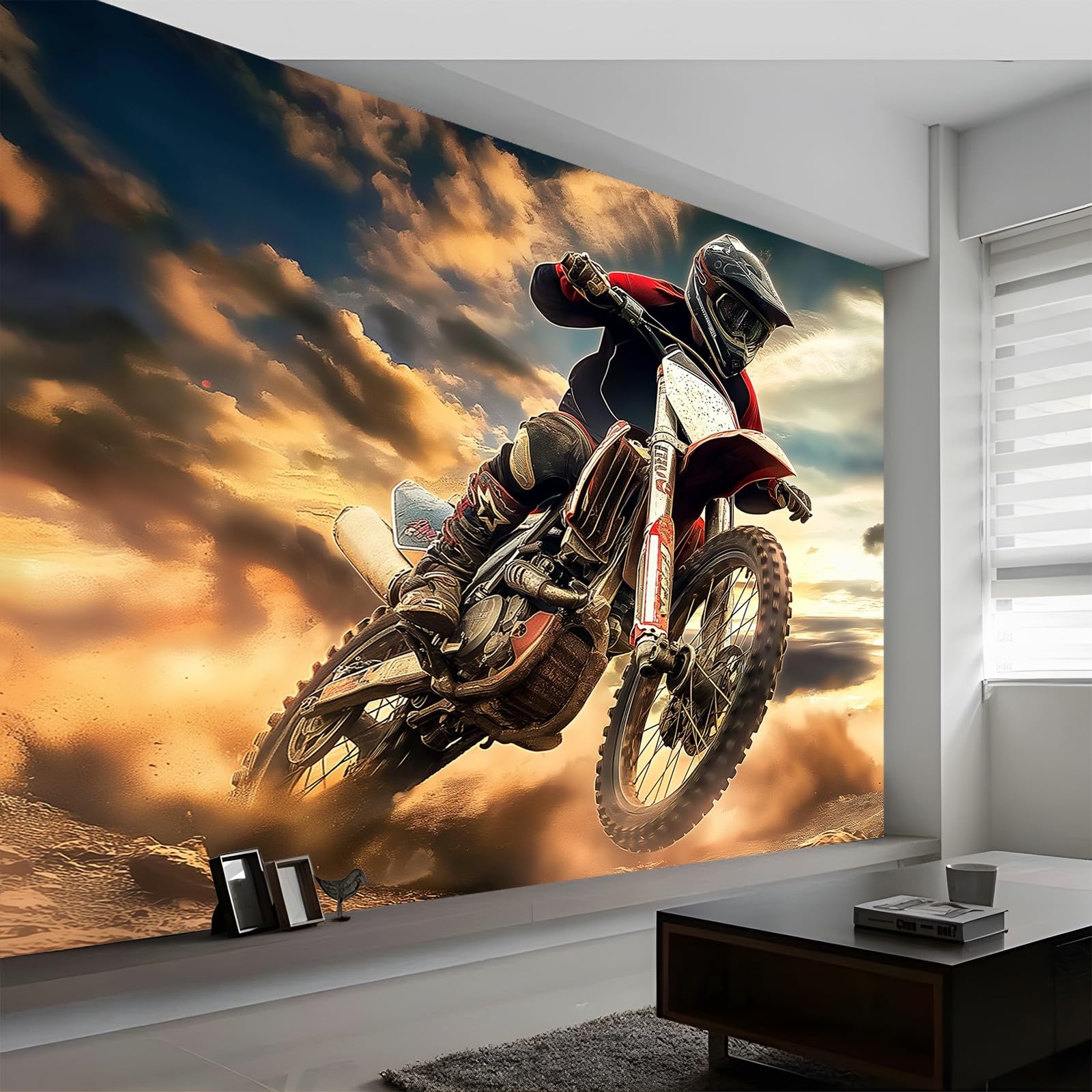 Tapeta 350 x 256 cm, tapeta z włókniny, dla motocyklistów, wodoszczelna, folia ochronna na ścianę, do sypialni, salonu, folia meblowa, tapeta ścienna, kolorowa fototapeta, w zestawie z poradnikiem