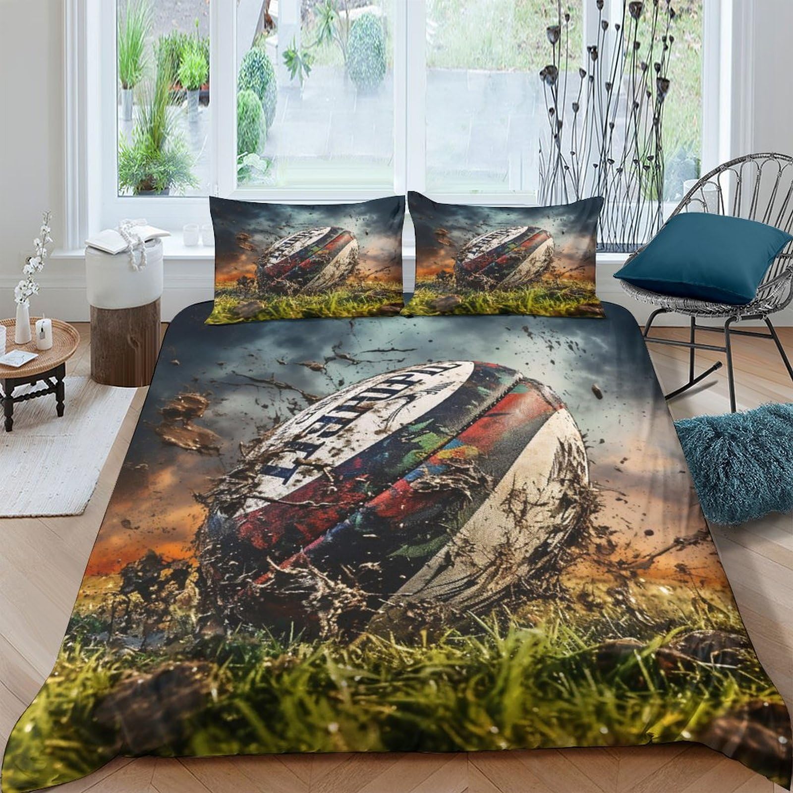 Ctjqhvkz Style-9 3D Printed Rugby Ball Fitted Sheet Microfiber Soft Breathable Sports Field Mattress Cover For Bedroom Dorm Decor Single（135X200cm）