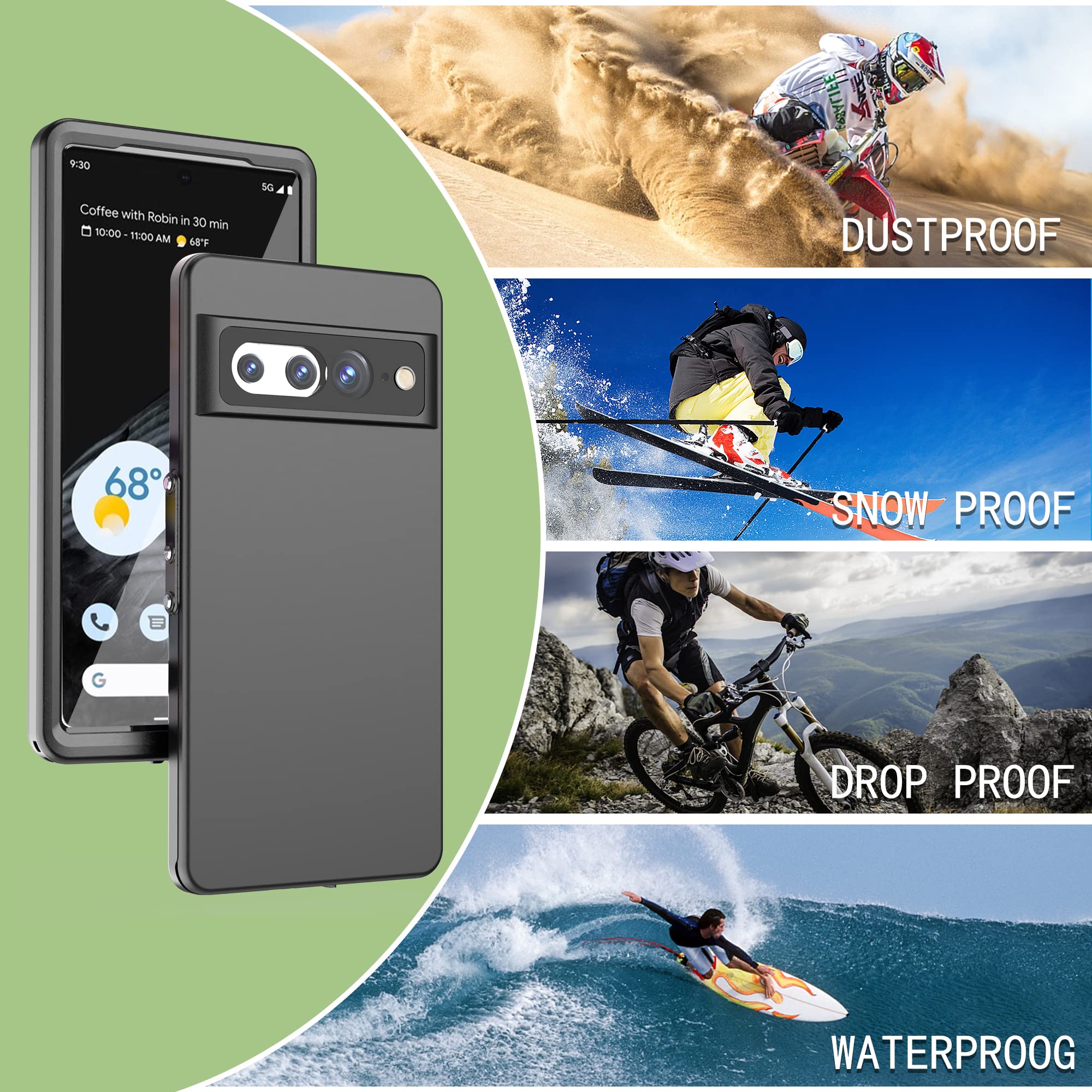 Hülle für Google Pixel 7 Pro Wasserdicht Hülle mit Displayschutz 360 Grad Outdoor Armor Schutzhülle Hardcase IP68 Waterproof Staubdicht Handyhülle Heavy Duty Case Schwarz
