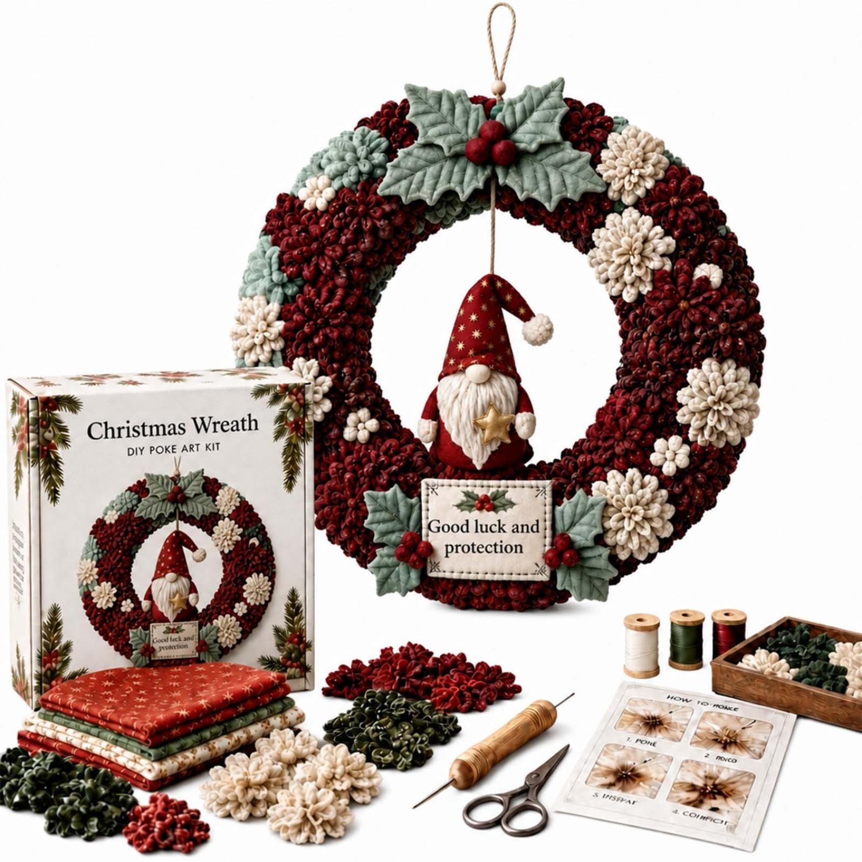 3D Fabric Poke Wreath DIY Kit, 3D Fabric Poke Art Kit for Adults (I)