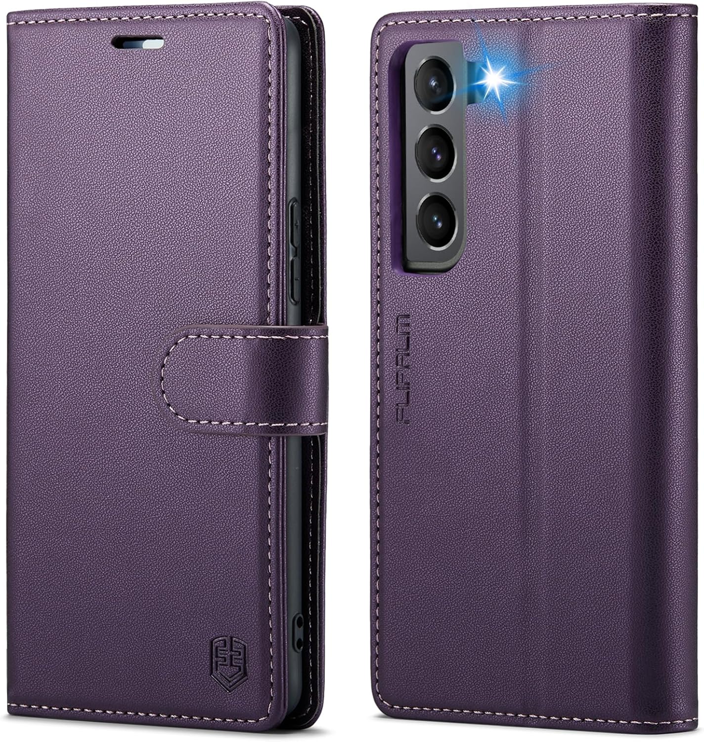 wallet case for samsung galaxy s21, rfid blocking credit card holder, pu leather folio flip kickstand protective shockproof cover for galaxy s21 (purple)