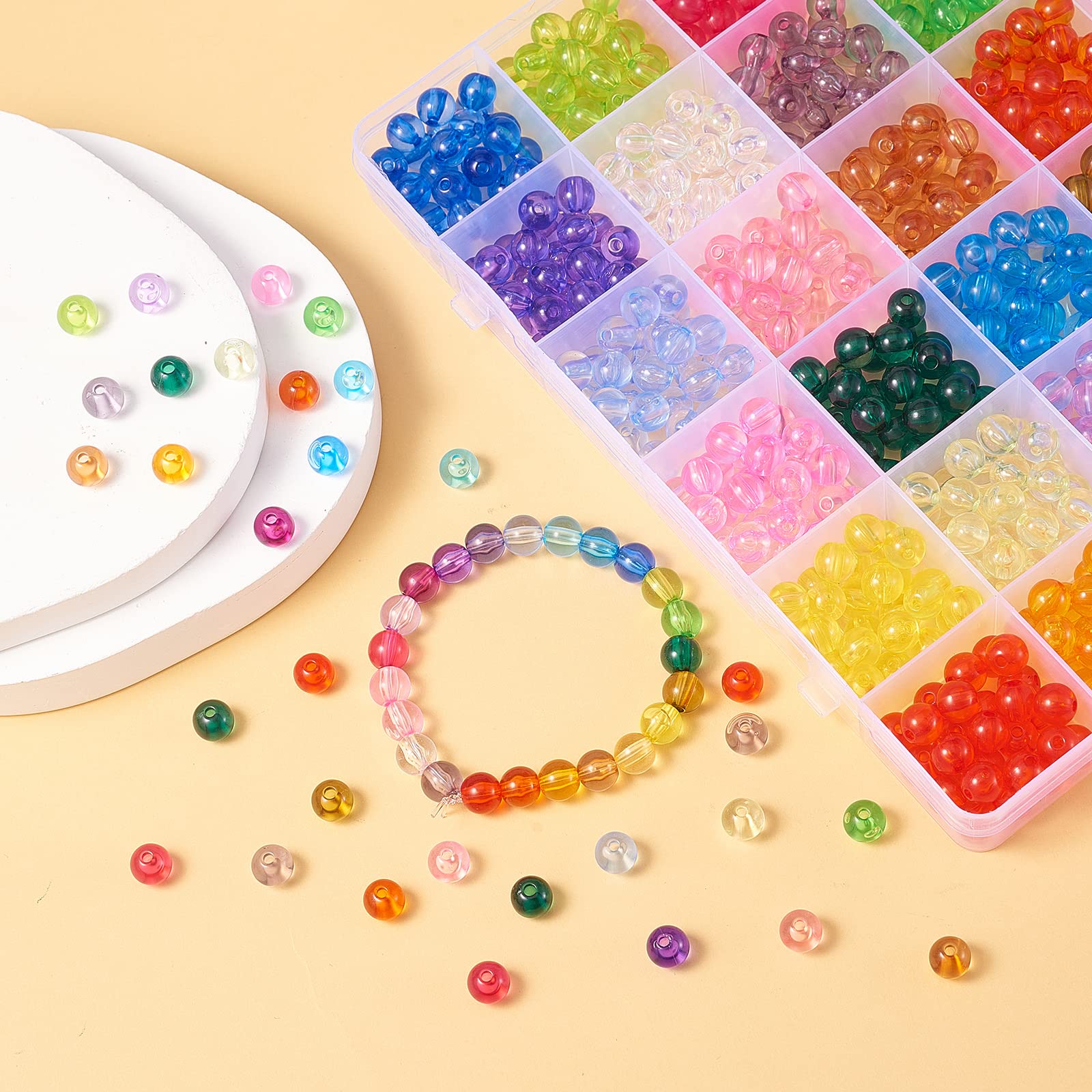 DAHI 550 Pz Perline di Vetro Rosa per Braccialetti, Kit Perle Vetro Rotonde Miste, per Fai da Te Bigiotteria Bracciali Collane Orecchini (Rosa