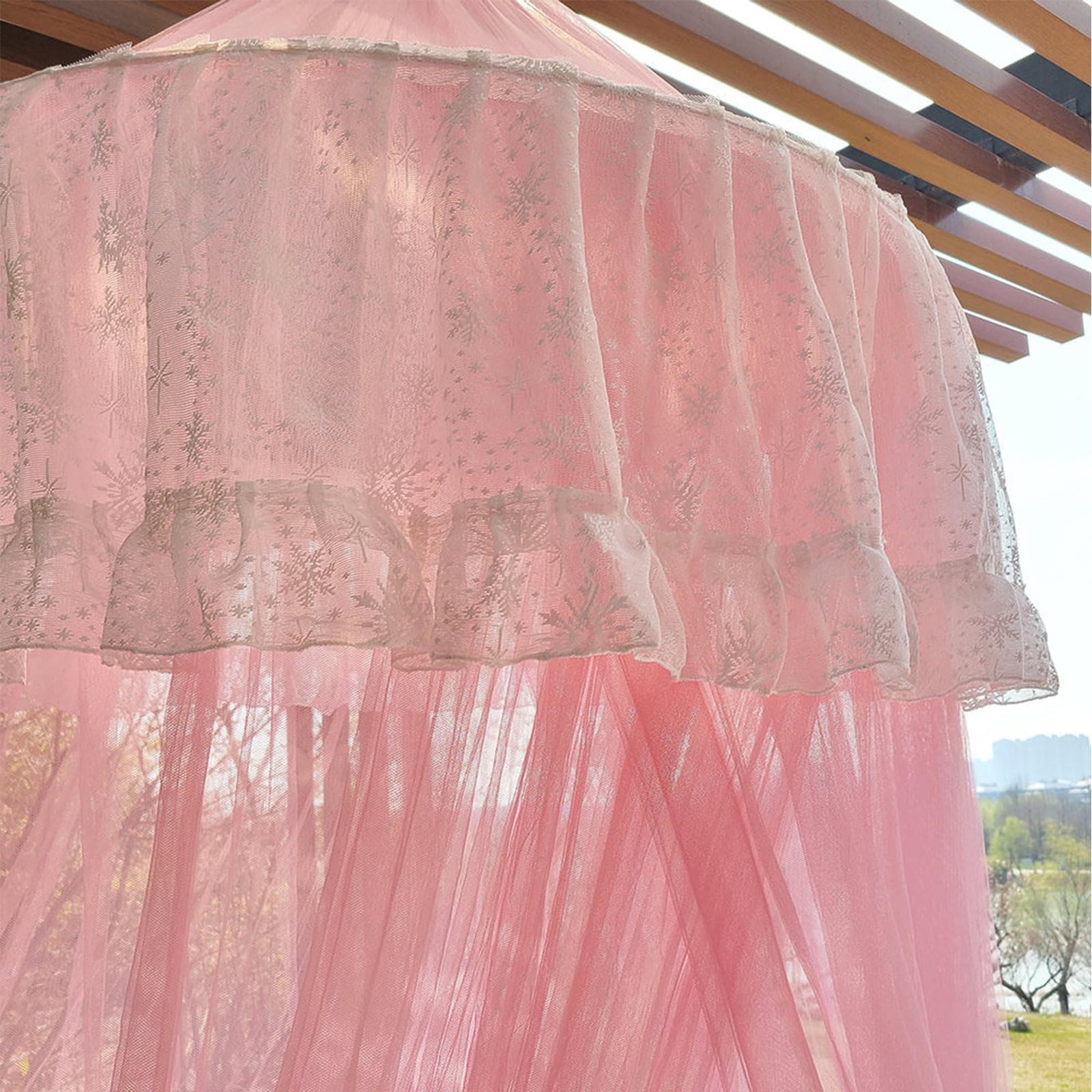 SARKEY Prinzessinnen Betthimmel,Luxuriöse Spitze,Atmungsaktives Mesh Zelt Bett Vorhang,Feines Durchsichtiges Netz,Kuppelbetthimmel,Hochzeit,Schlafzimmer,Dekoration(Light pink)