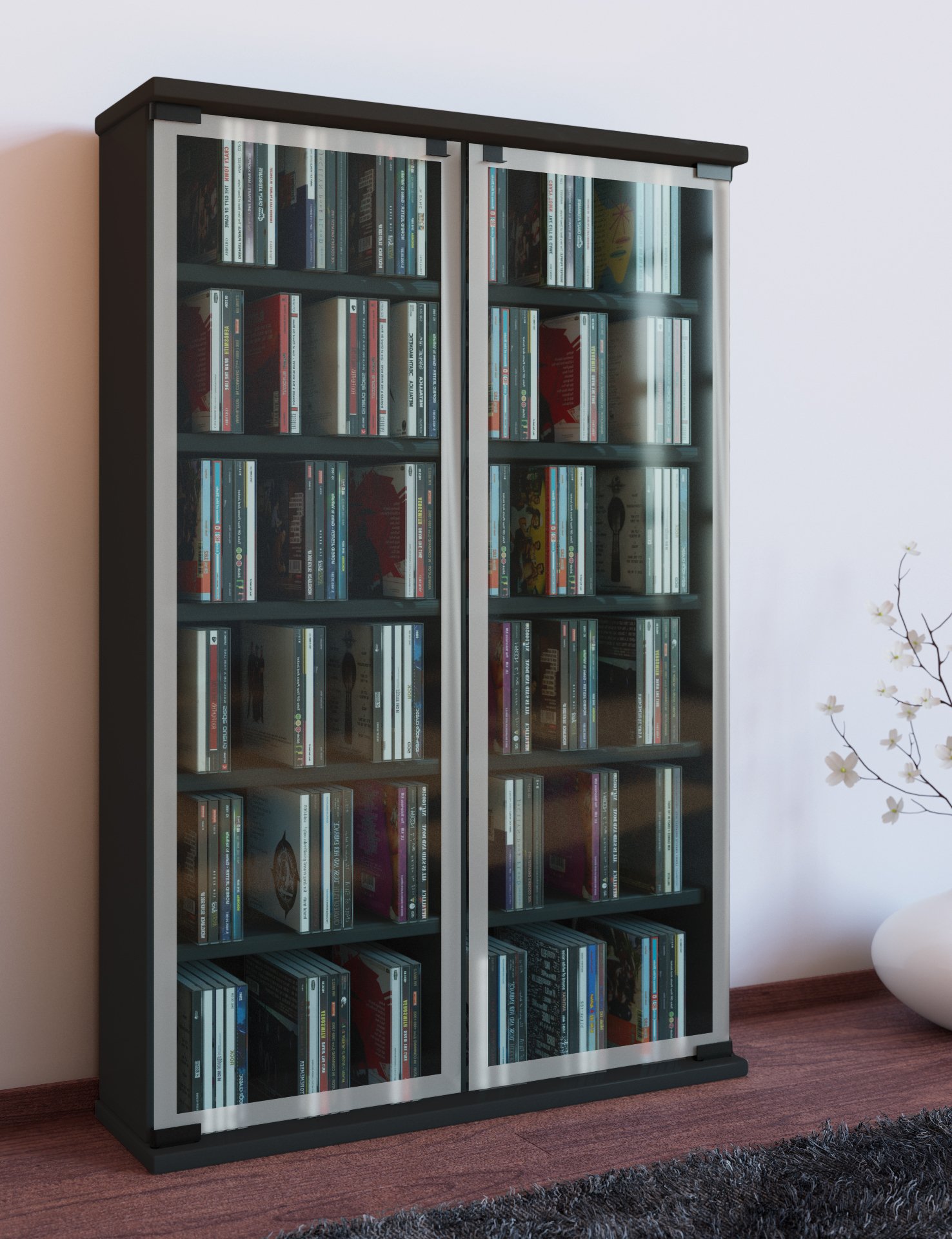 VCM Galerie - Mueble CD/DVD para 300 Piezas, Color Negro
