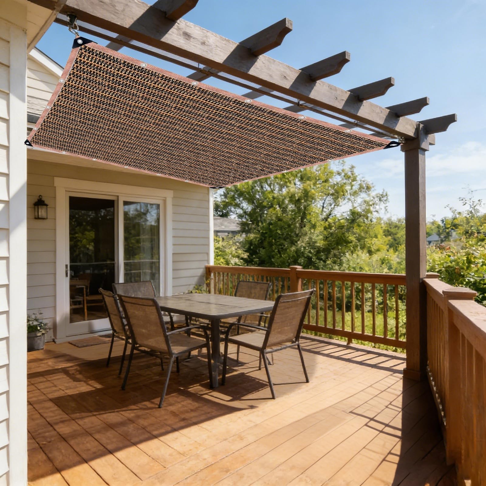 Red de Sombreado 1.2x9.8m, Tejido con 90% de Sombreado, Toldo de Malla con Ojales, Protección Solar y Aislamiento Térmico, Resistente al Polvo y a los Rayos UV, para Patio, Jardín, Marrón