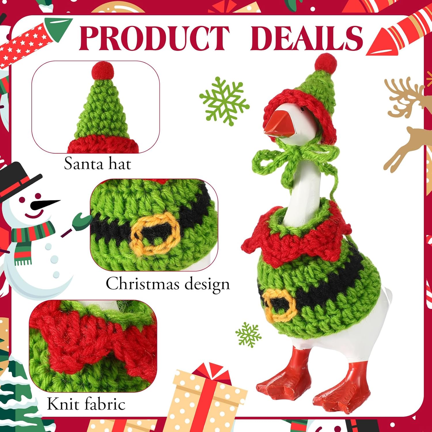 Christmas 7 inch Desk Goose Outfit Santa Mini Knitted Costume with Hat for Desk Magnetic Goose Key Holder Decor