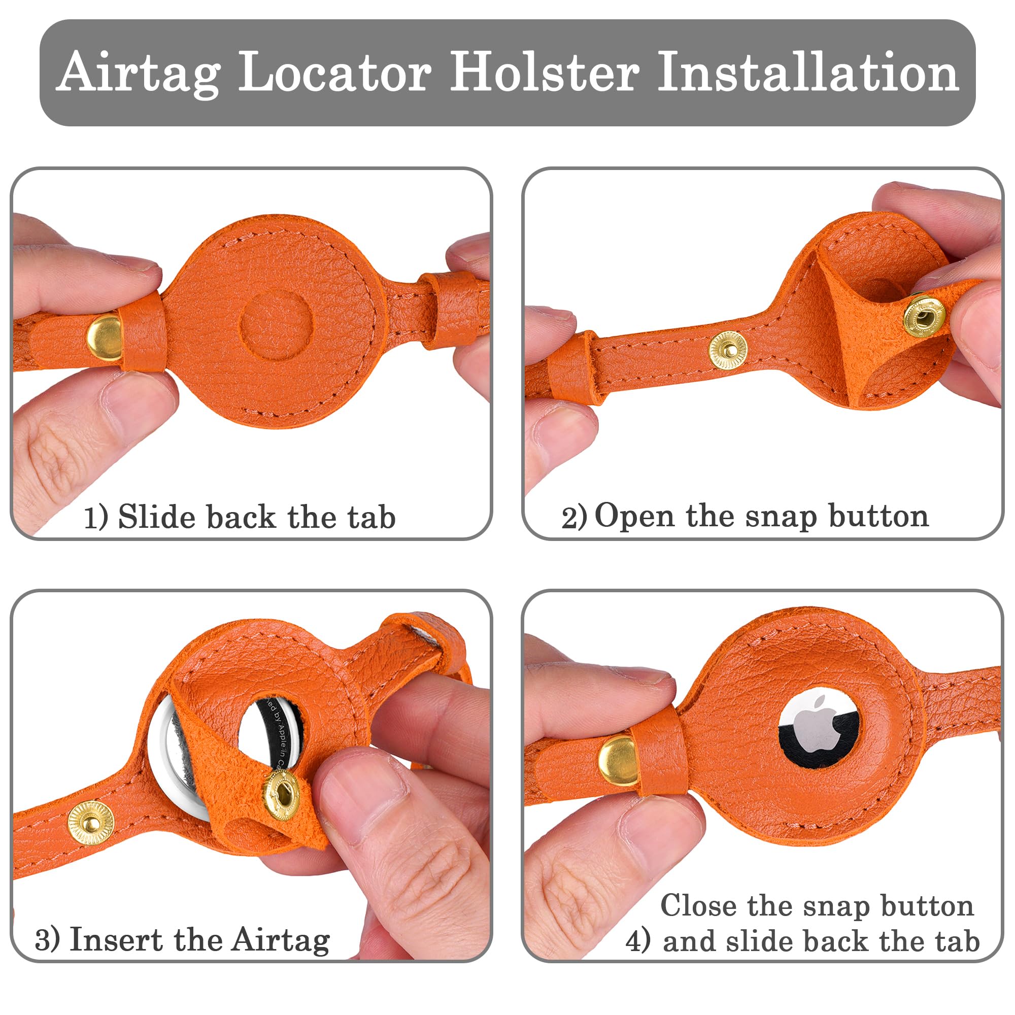 OOPSDOGGY - Collar de piel con cascabel y soporte Apple AirTag, ligero, sin sistema de liberación rápida, para gatos, perros pequeños y cachorros (naranja).