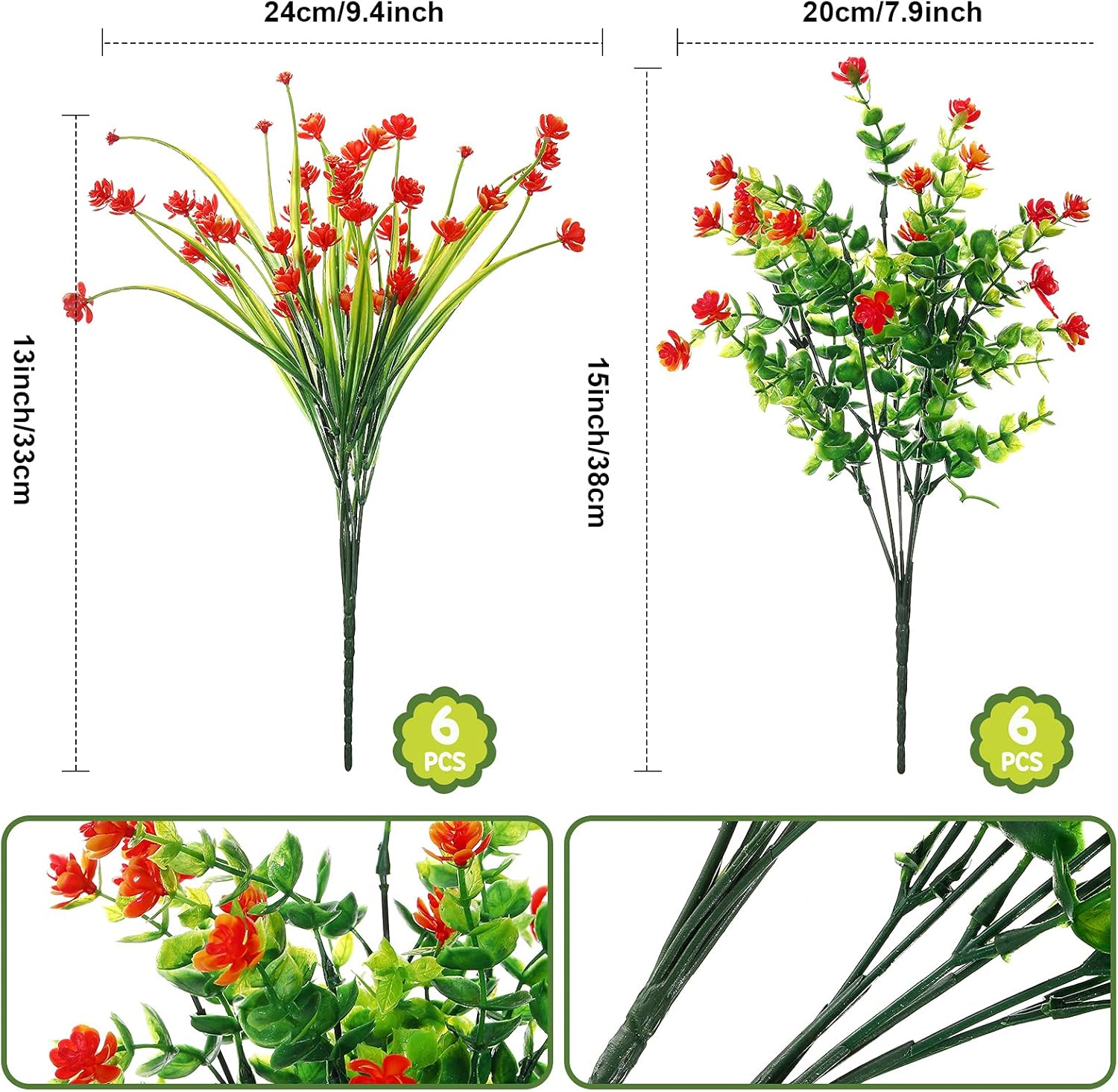 12 Pieces Faux Flowers for Outdoor Decor Artificial Greenery 2 Types