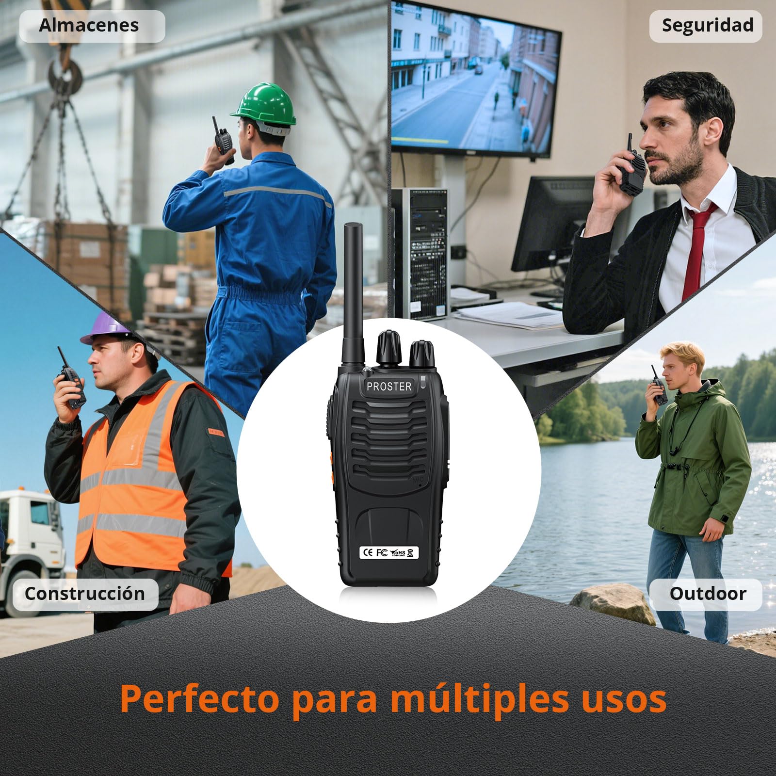 Proster Walkies Talkies Recargable Walky Talky Profesionales 16 Canales CTCSS DCS Transmisores Receptores Radiocomunicación de Largo Alcance con Pinganillos y LED Linterna — view 6