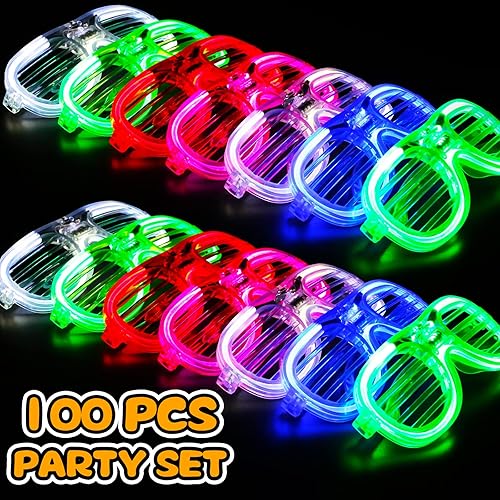 Miniatura 4 de Paquete de 100 lentes que brillan en la oscuridad para niños y adultos 5 colores con luz LED con 3 modos intermitentes suministros de recuerdo de