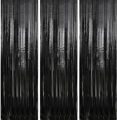 Crosize Paquete de 3 cortinas de fondo de flecos de aluminio de 3.3 x 9.9 pies, cortinas de fondo de serpentina, decoraciones de fiesta de