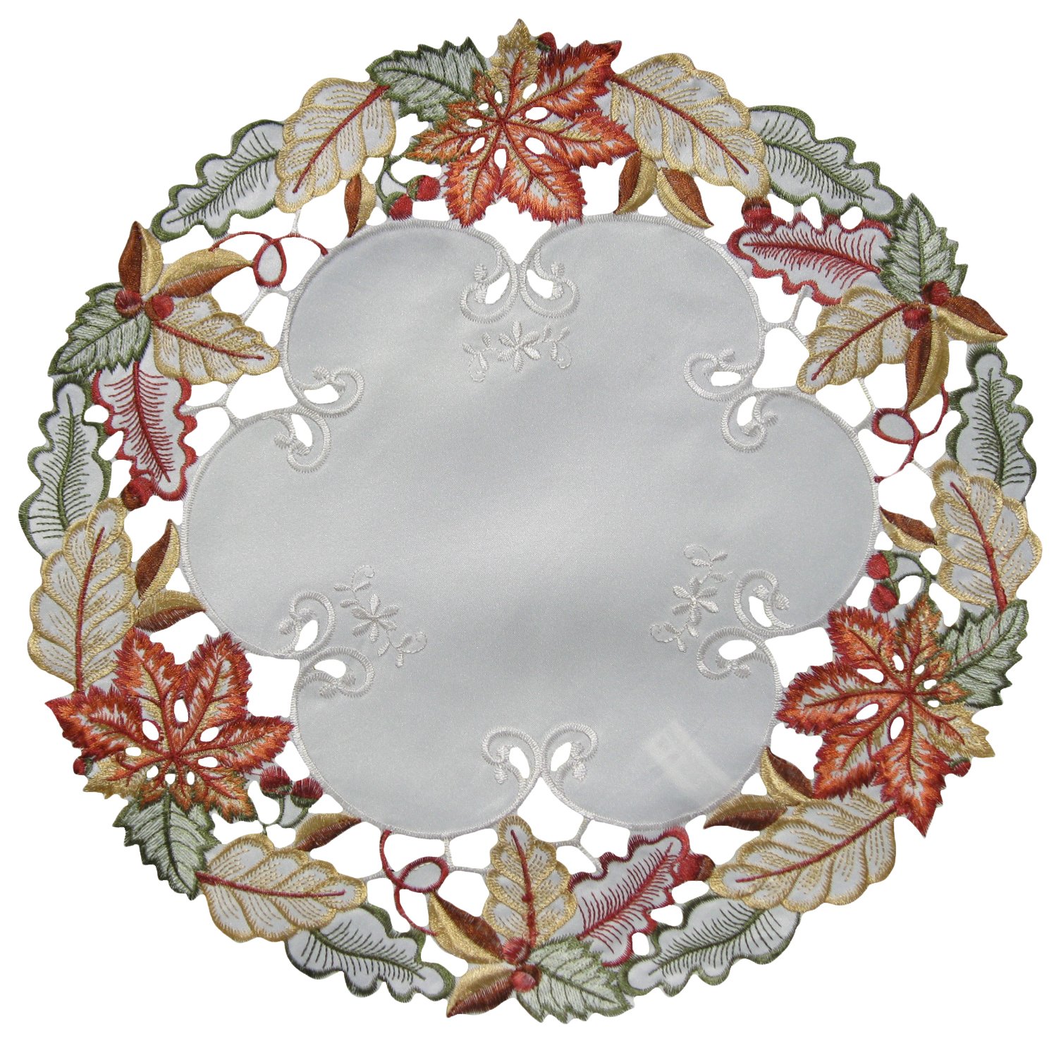 SAINTY H9118/P2-(024) Maple Leaf Round Doily, 24", Cream