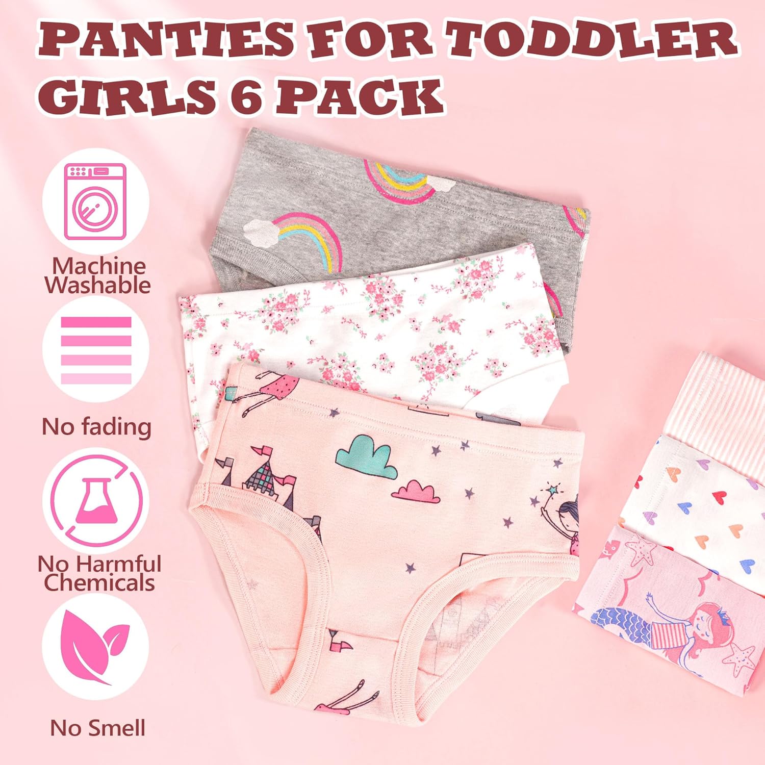 Girls Underwear 6 Pack, Toddler Panties for Little Girls 2-8 Years Big Kids Breathable Undies Multipack - Image 6