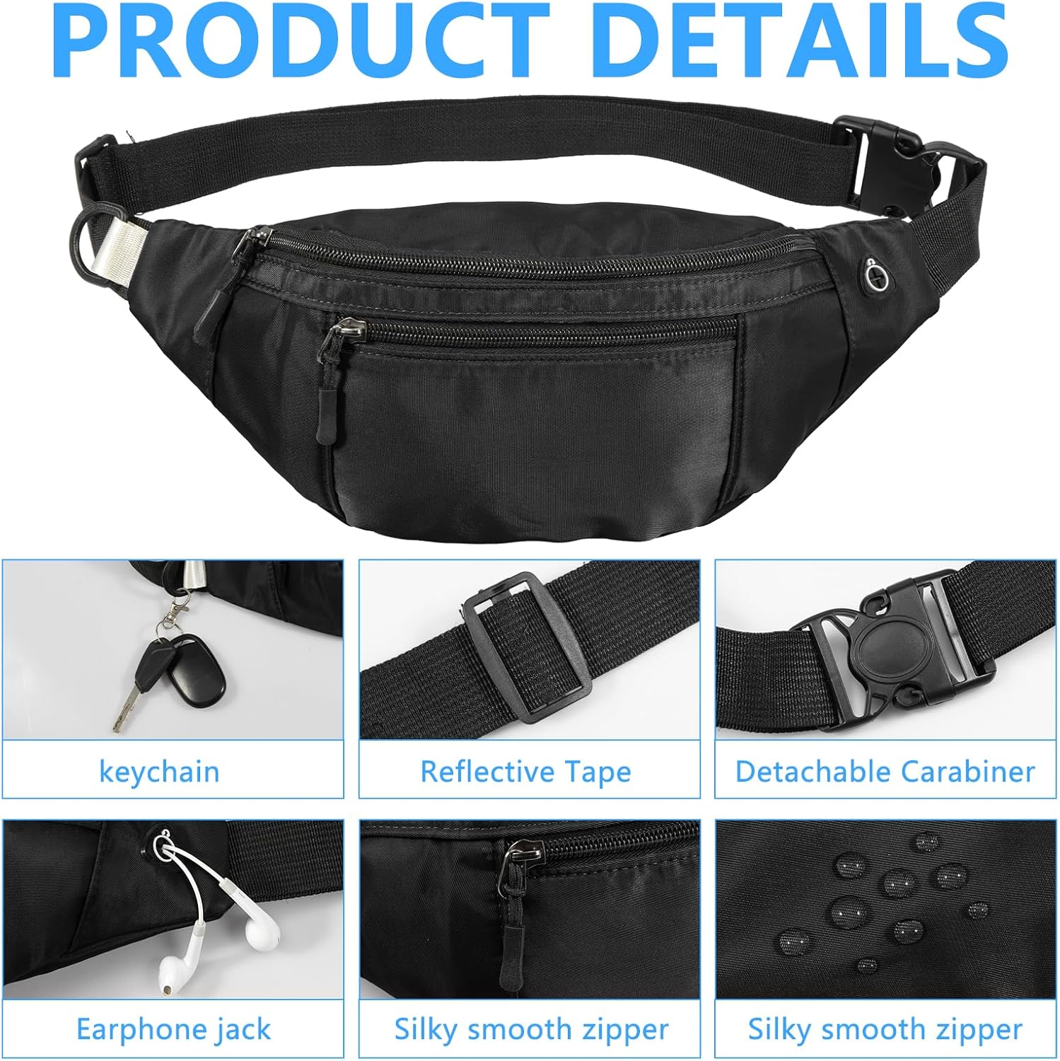 5PCS Large Crossbody Fanny Pack with 4-Zipper Pockets,Waist Pack Adjustable Strap W... - Image 8