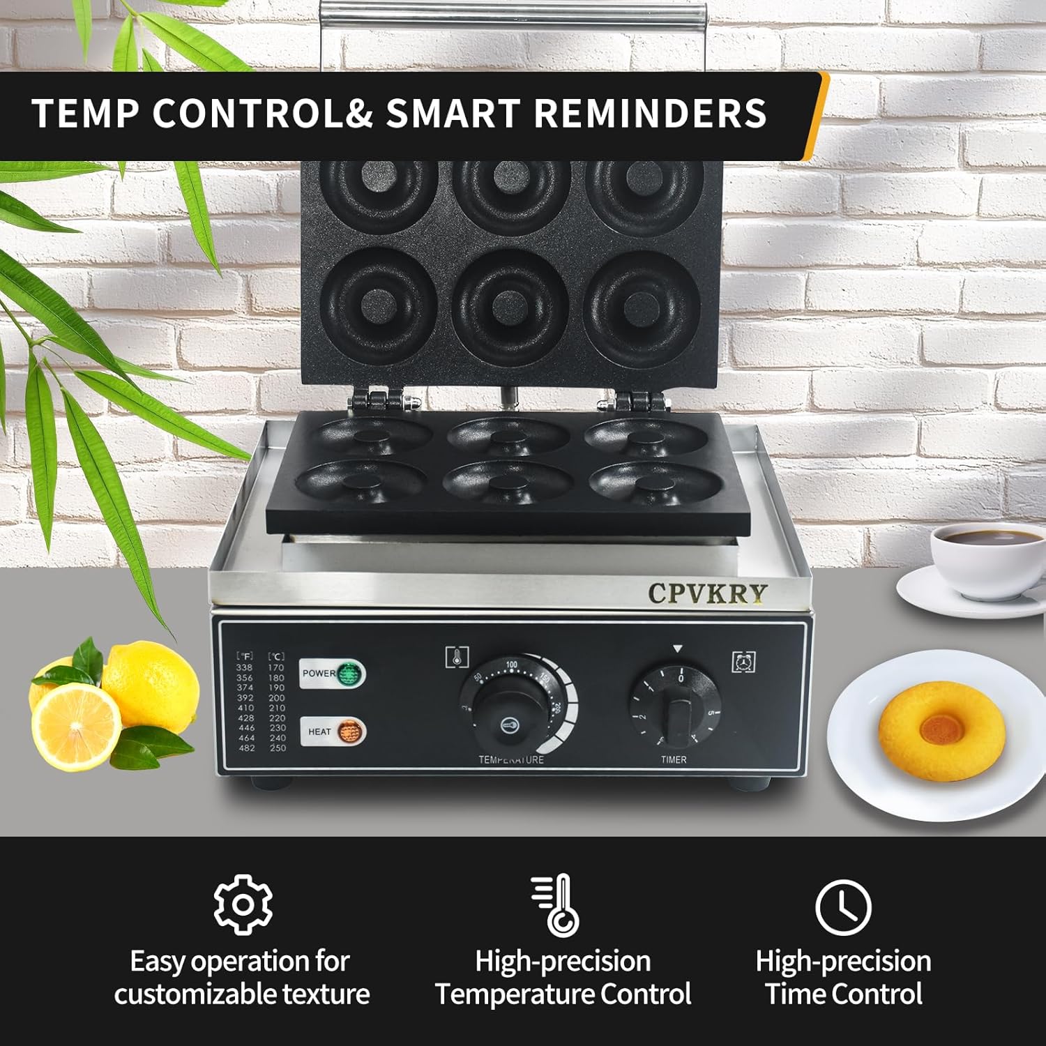 Electric Donut Maker, 6 Holes Commercial Donut Machine 110V 1550W Double-Sided Heating Nonstick Electric Mini Doughnut Donut Machine for Home, Bakery, Dessert Shop, Mall, Coffee Shop