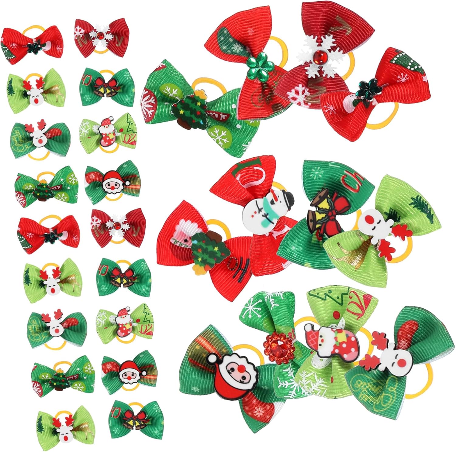 ABOOFAN 50 Pcs Pet Christmas Flower Small Bows for Dog Hair Clips Accessories for Dogs Hair Bow Christmas for Pet Ribbons Hair Flash Cloth 2
