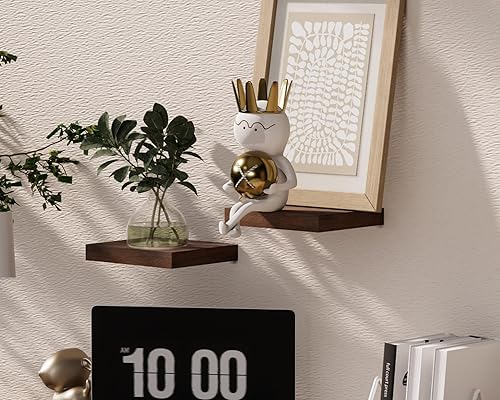 Miniatura 2 de Estantes flotantes para pared Estante de pared de diseño cuadrado de madera maciza con soportes ocultos, almacenamiento que ahorra espacio y