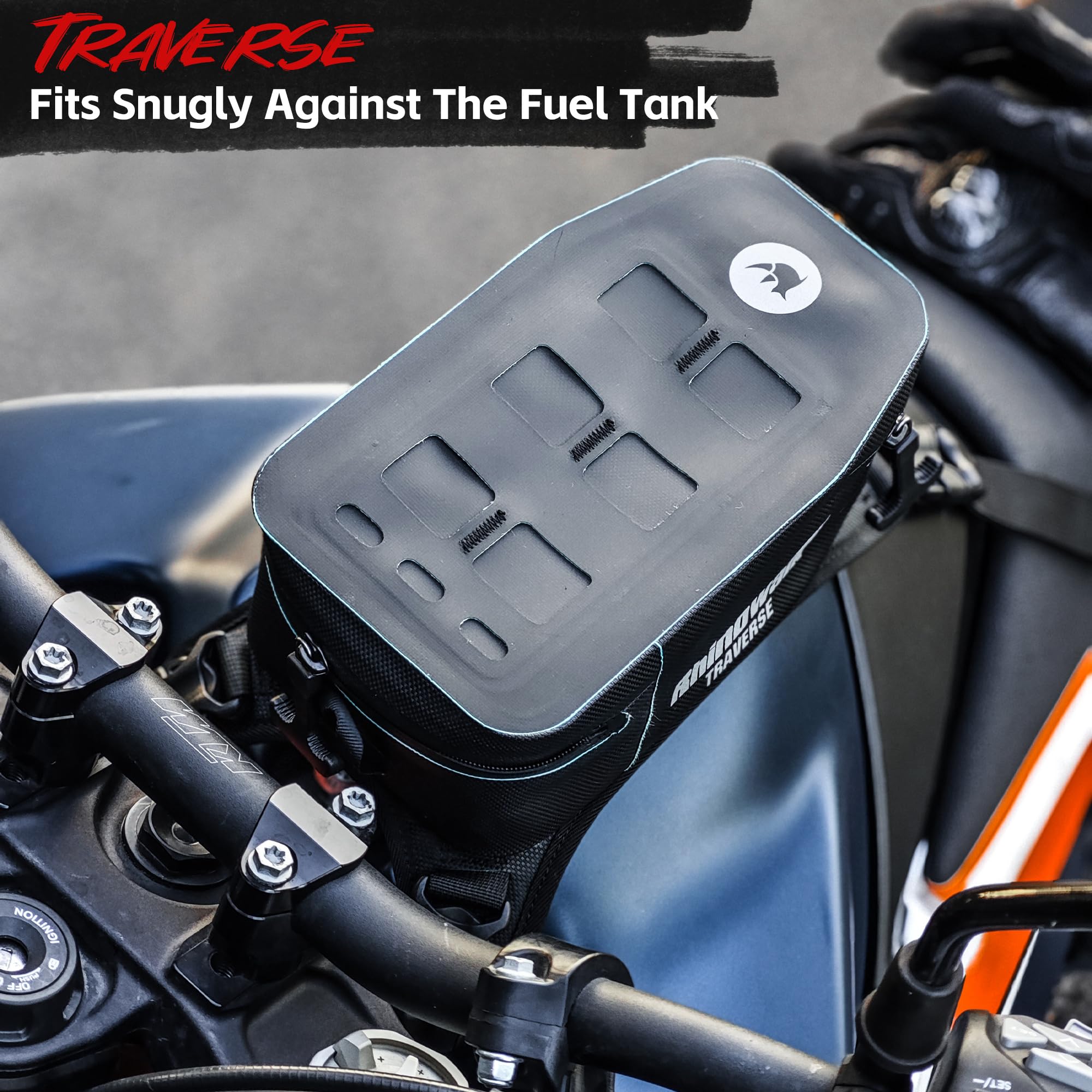Rhinowalk Motorrad Tanktasche Wasserdicht MCY2601, 2L Tank Bag mit MOLLE-System, Abnehmbarem Innenfutter, Kabeldurchführung, Innenorganisation & Reflektierendem Logo