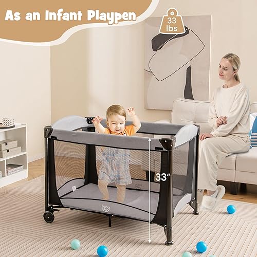 Miniatura 4 de BABY JOY Paquete 4 en 1 y juego, corralito portátil para bebé con moisés y cambiador de pañales, moisés infantil, centro de actividades para cuna de