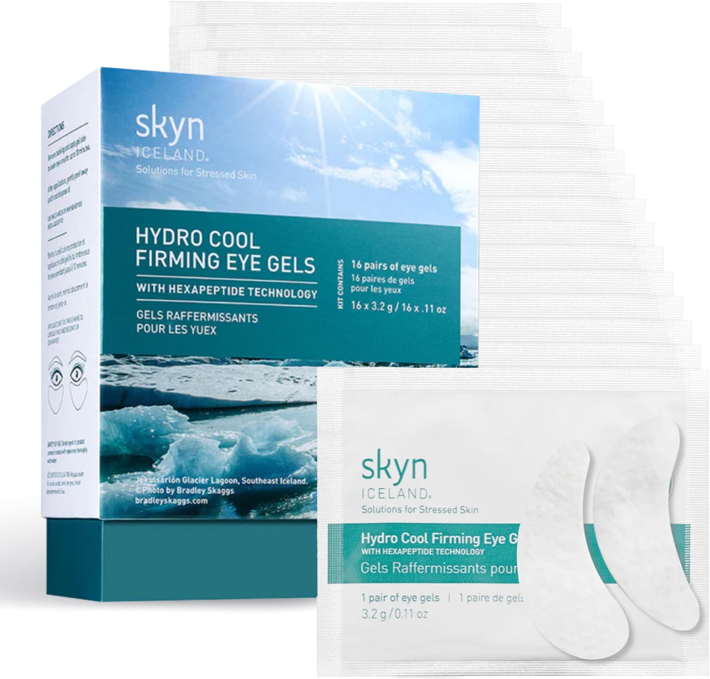 Skyn ICELAND Hydro Cool Firming Under Eye Patches, Instant Cooling for Puffy, Tired Eyes with Peptides and Coenzyme Q10, 10 Minute Treatment, Vegan, All Skin Types, 16 Pairs