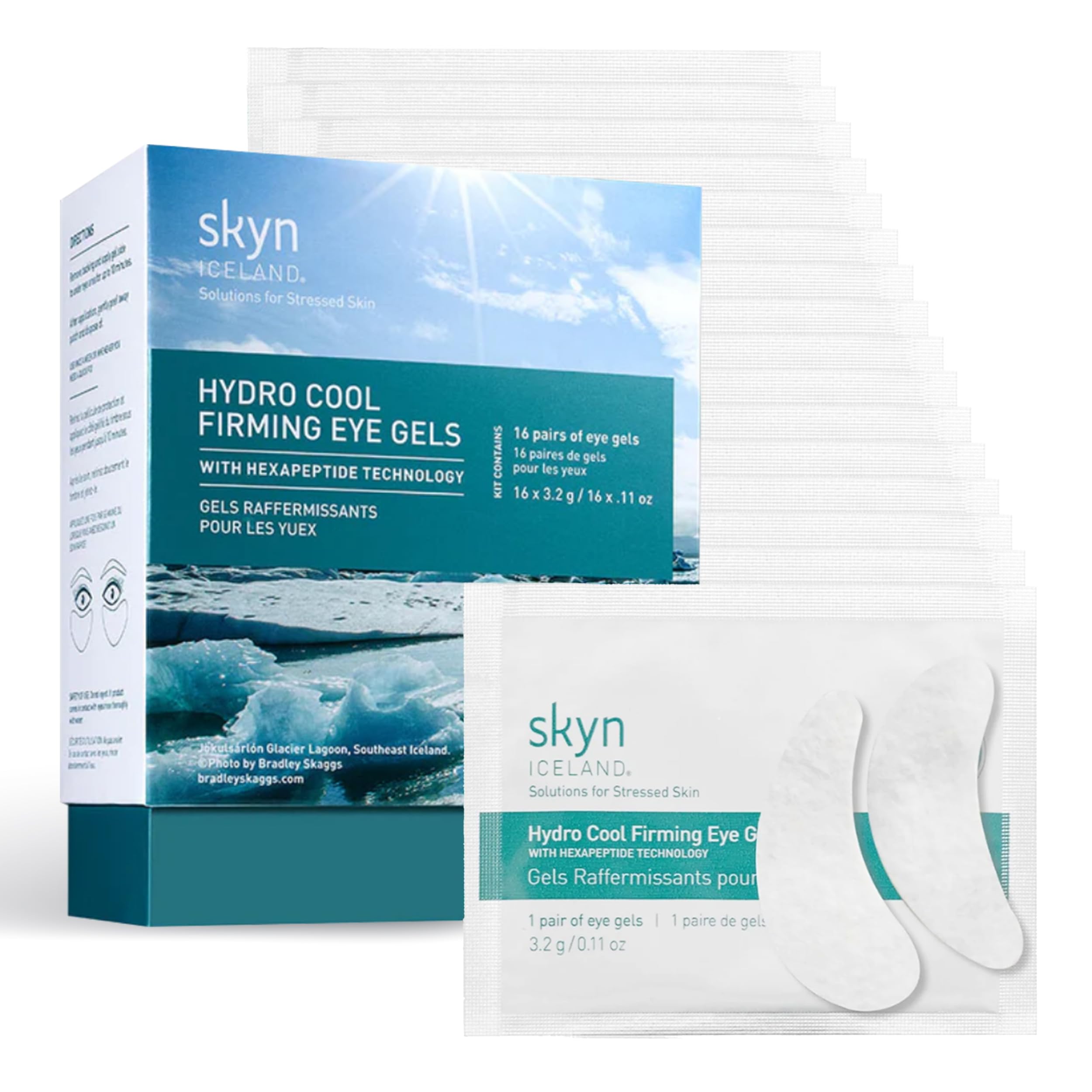 Hydro Cool Firming Under Eye Patches, Instant Cooling for Puffy, Tired Eyes with Peptides and Coenzyme Q10, 10 Minute Treatment, Vegan, All Skin Types, 16 Pairs