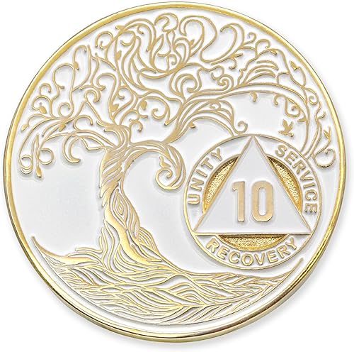 Miniatura 179 de Medallón/Ficha/Ficha de Recuperación AA Sobriety Mint de 2 Años, Árbol de la Vida Retorcido, Dorado - Negro