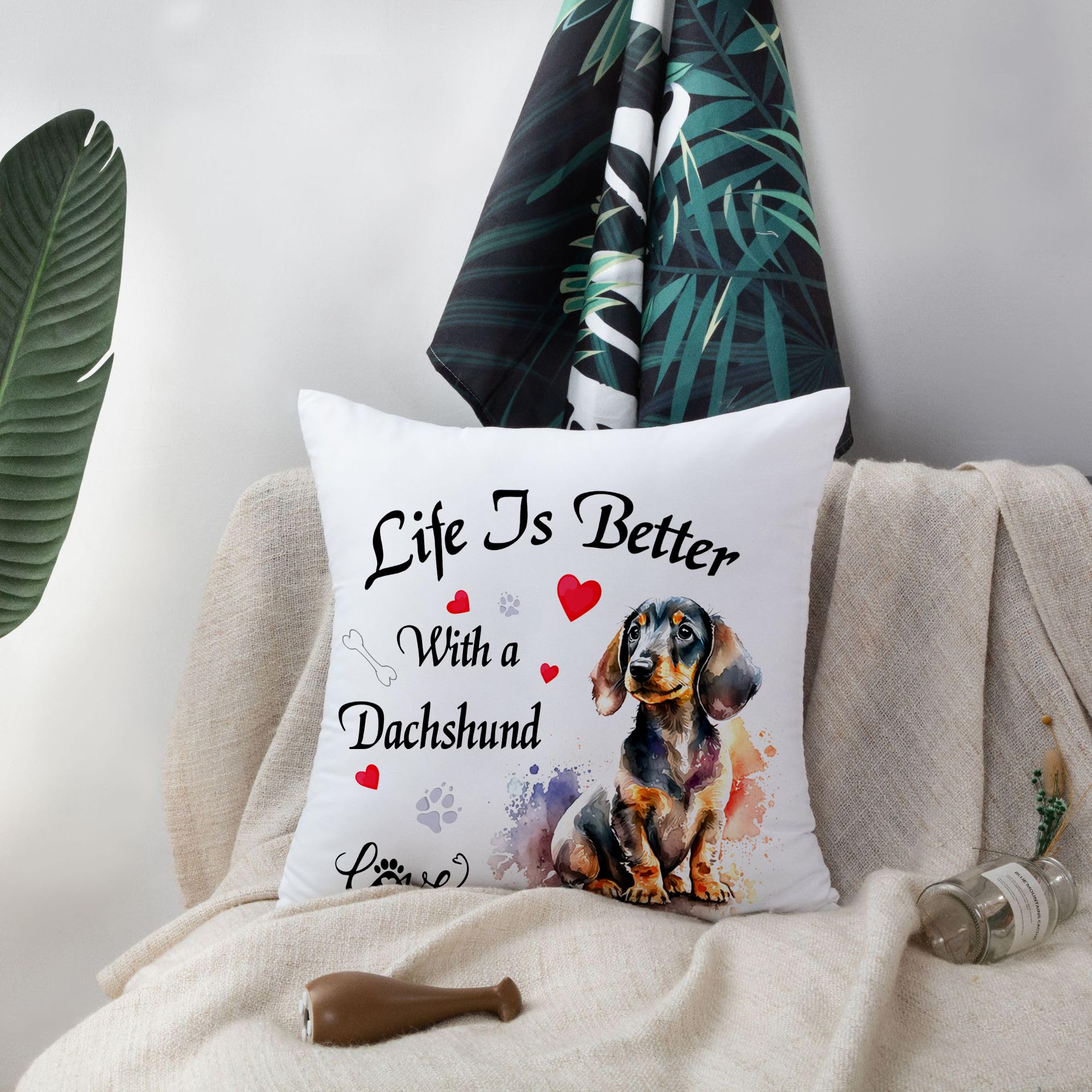 HUASHUZI Cushion Cover Dachshund Gifts for Women Sausage Dog Ornament Decorations Throw Pillow Case Decor Home for Livingroom Couch Sofa 18"x18"(45x45cm) - Image 4