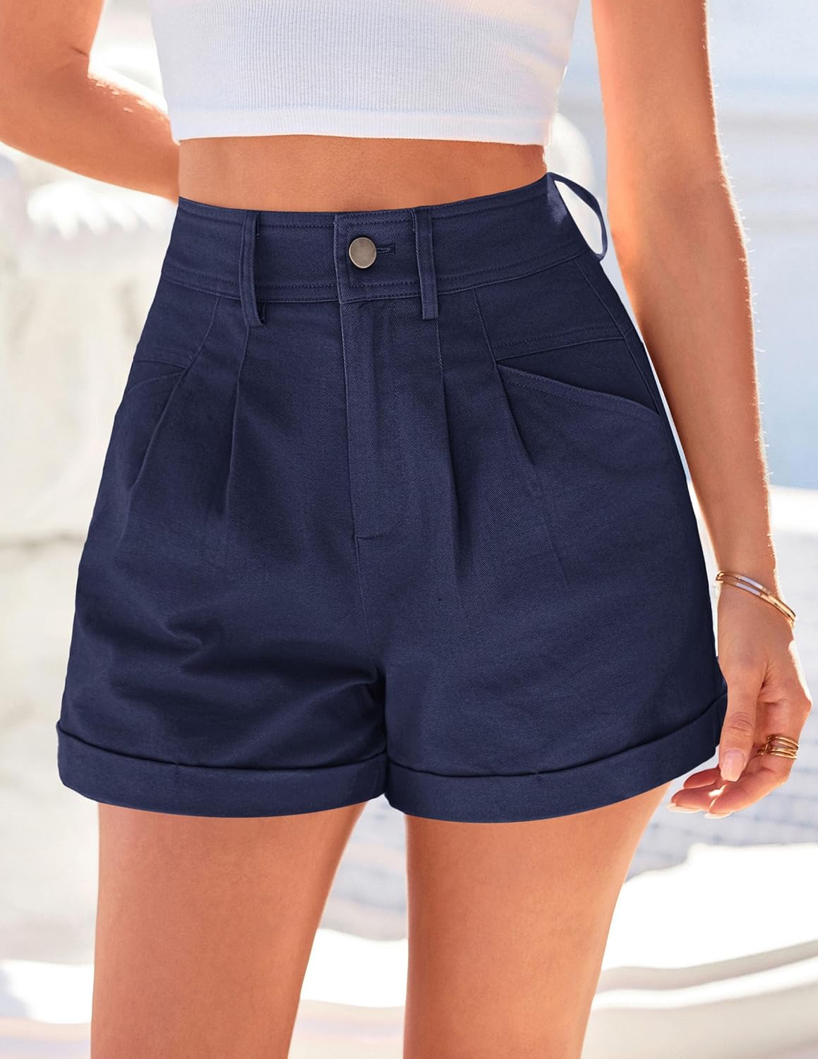 PRETTYGARDEN High Waisted Shorts Women 2026 Summer Business Casual Trousers Pleated Tailored Cuffed Bottoms with Pockets