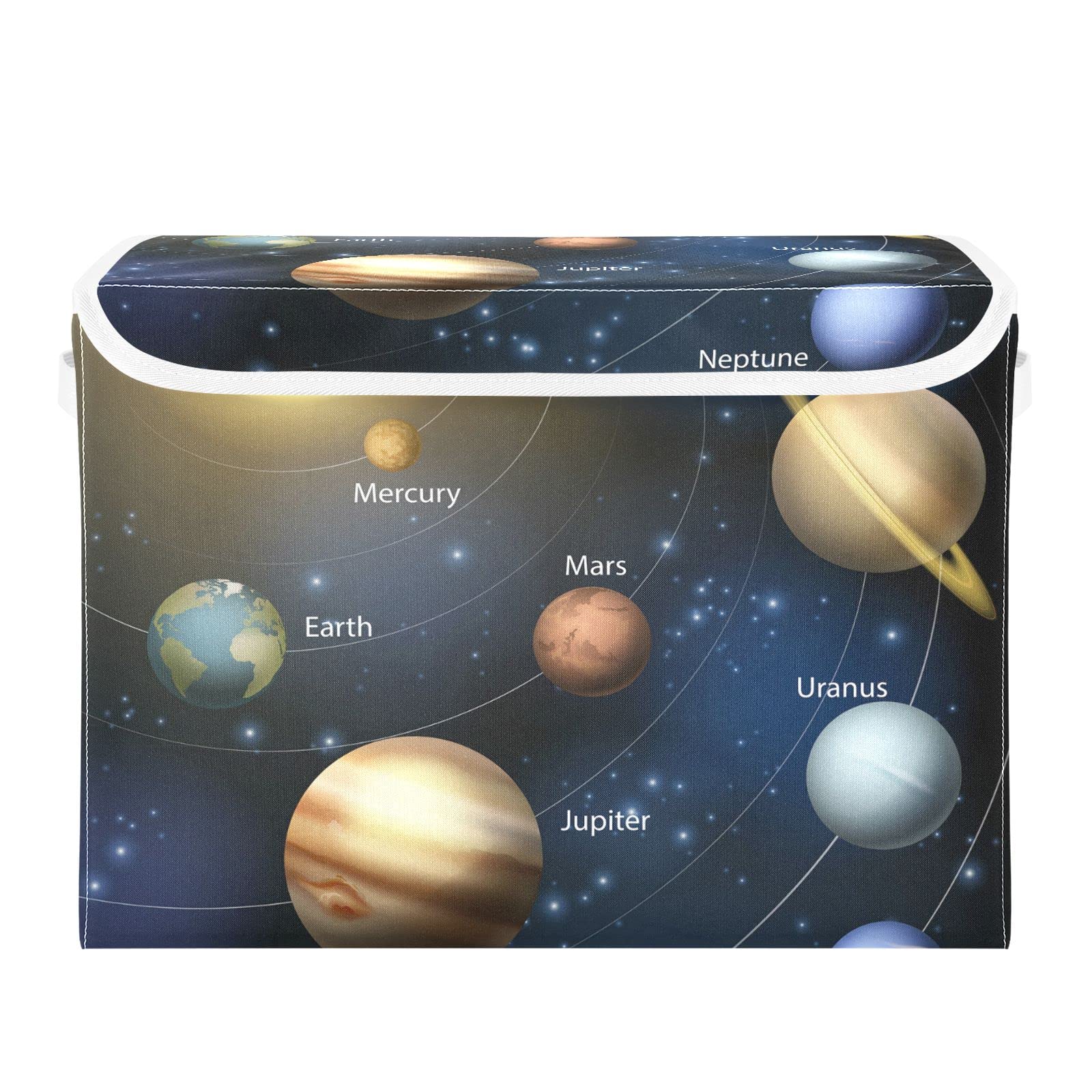 Oyihfvs Solar System Planets Foldable Cube Storage Basket Collapsible Fabric with Lidded Sturdy Handles Organizer Box for Home Bedroom 16.5 x 12.6 x 11.8 in