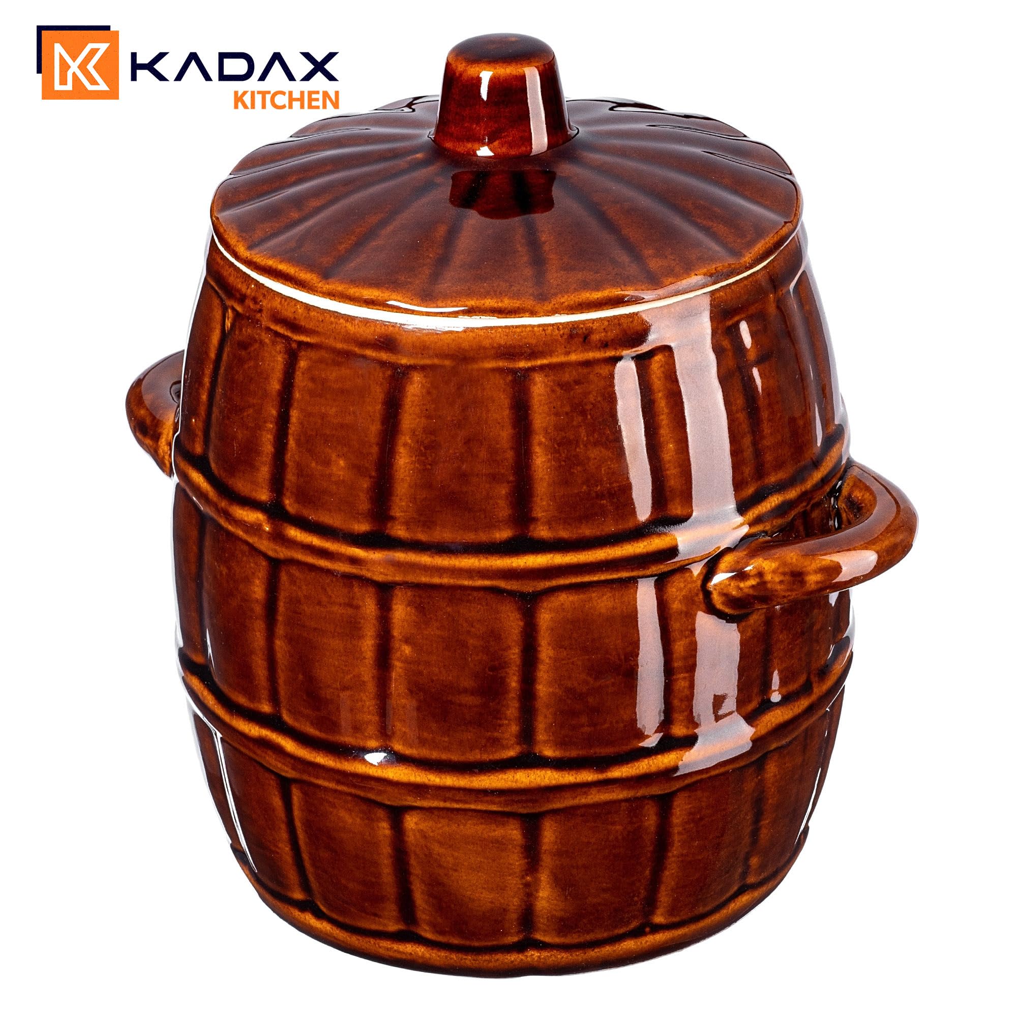 KADAX Garnek kamionkowy do kiszenia 3,2 l, szczelna pokrywa ogranicza dostęp powietrza, kamionka stabilizuje temperaturę i chroni przed światłem, do fermentacji ogórków i kapusty