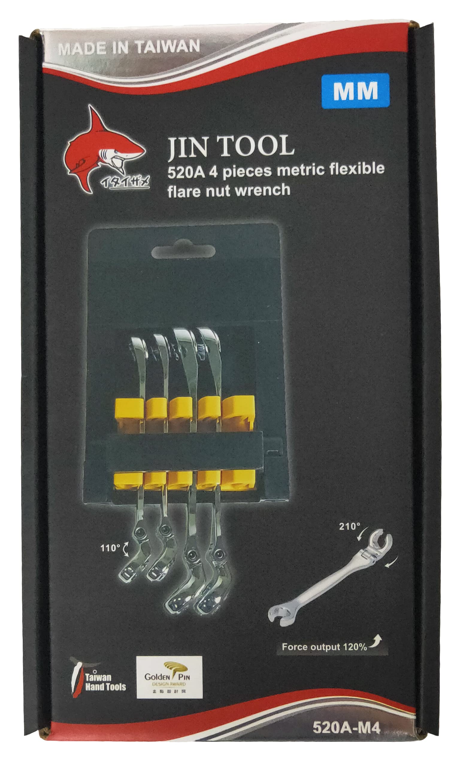 JIN TOOL Flexible Flare Nut Wrench,Open Box Wrench,Line Wrench, 210° Activity angle,For Narrow space, Car Chasis Wrench, Metric,4 PCS 8.10.11.12MM,With wrench rack & Color Box,Gift for Man,
