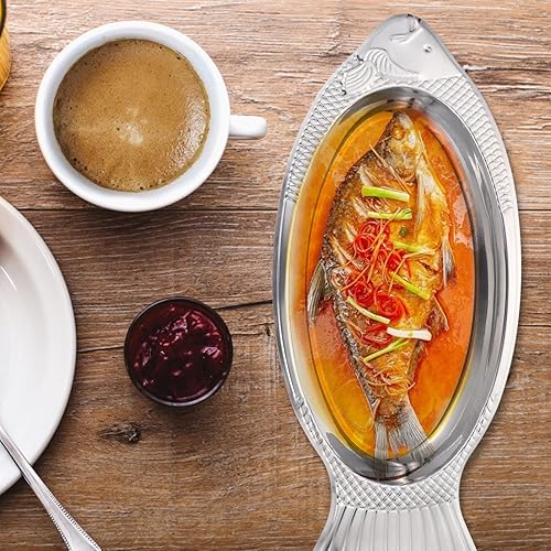 Miniatura 8 de Luxshiny Cesta de pescado para asar plato en forma de pescado, bandeja de pescado a la parrilla, cuenco de pescado al vapor, platos de cocina de