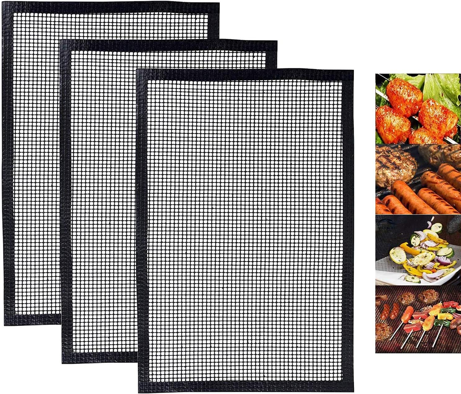 BBQ Grill Mesh Mat, Set of 3 Non Stick BBQ Cooking Mat for Assisted ovens/Charcoal/Gas/Electric Grill/Bake/Cooking,Reusable and Easy to Clean