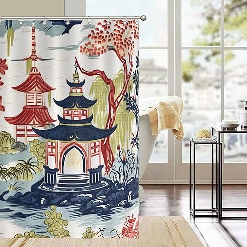 Miniatura 508 de Cortinas de ducha de baño con ganchos, 72 x 92 pulgadas, cortina de ducha de tela impermeable con diseño de flores y pájaros, cortina de ducha