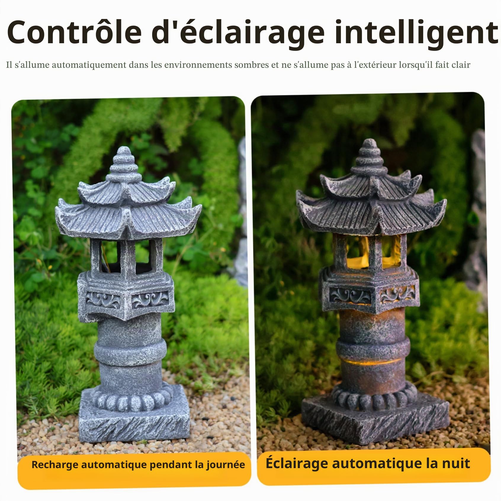 Lanternes en Pierre Japonaise et Statues Solaires de Pagode, 4, 8x4, 8x12 Pouces, Étanches pour Balcon, Pelouse, Jardin, Patio