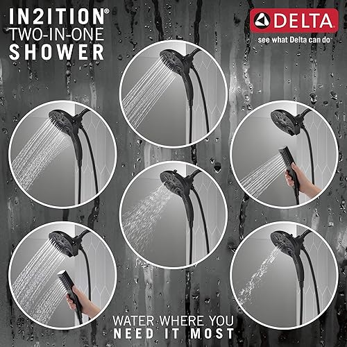Miniatura 30 de Delta Faucet 5-Spray In2ition - Cabezal de ducha de mano doble 2 en 1 con manguera, cabezal de ducha de mano H2Okinetic con acoplamiento magnético